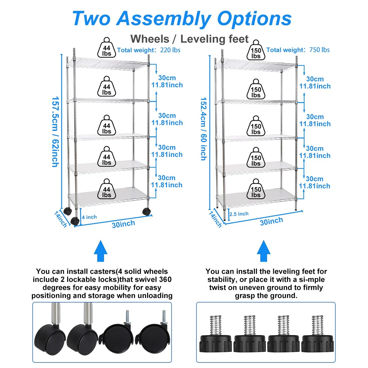 5 Tier Wire Shelving Unit, Heavy Duty Metal Large Storage Shelves Height Adjustable for Garage Kitchen Office