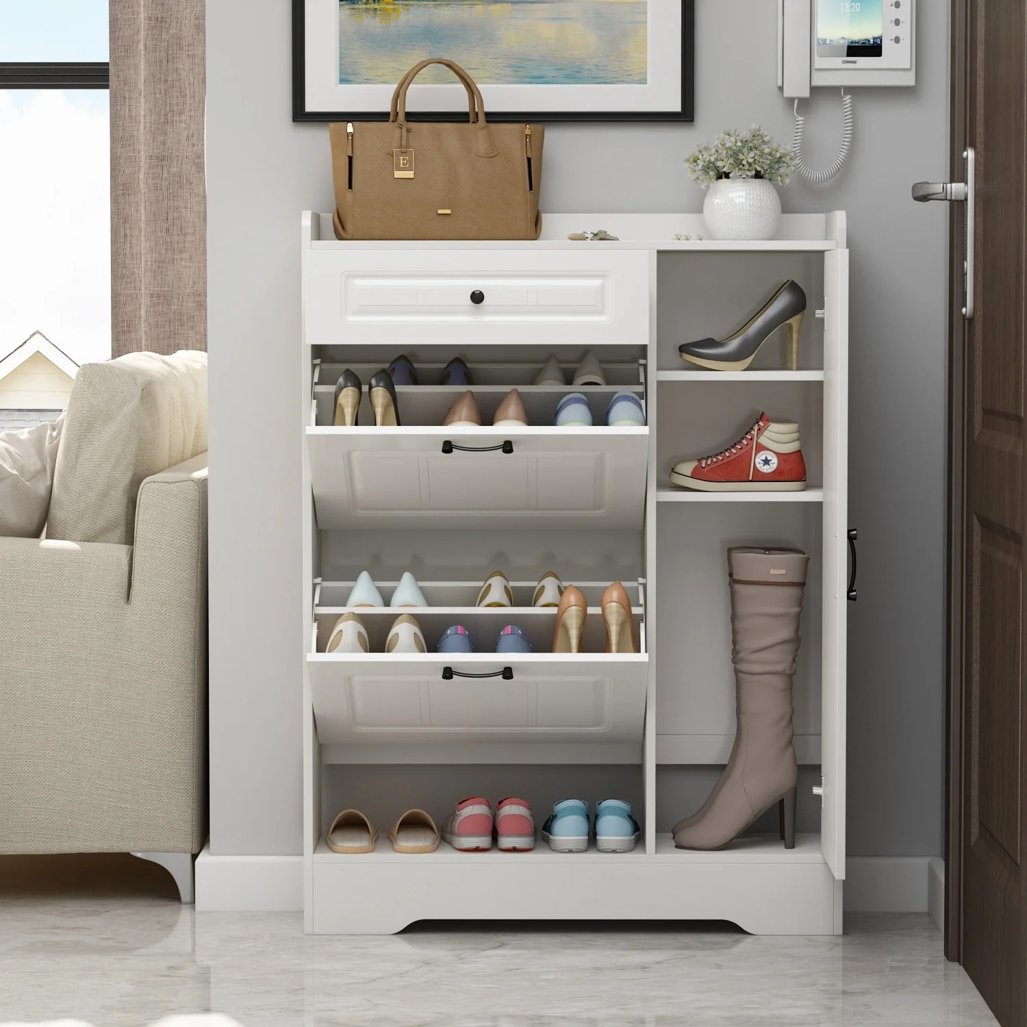 Kerrogee Shoe Cabinet w/ Drawers for Up to 18 Pairs (Can Fit Boots )