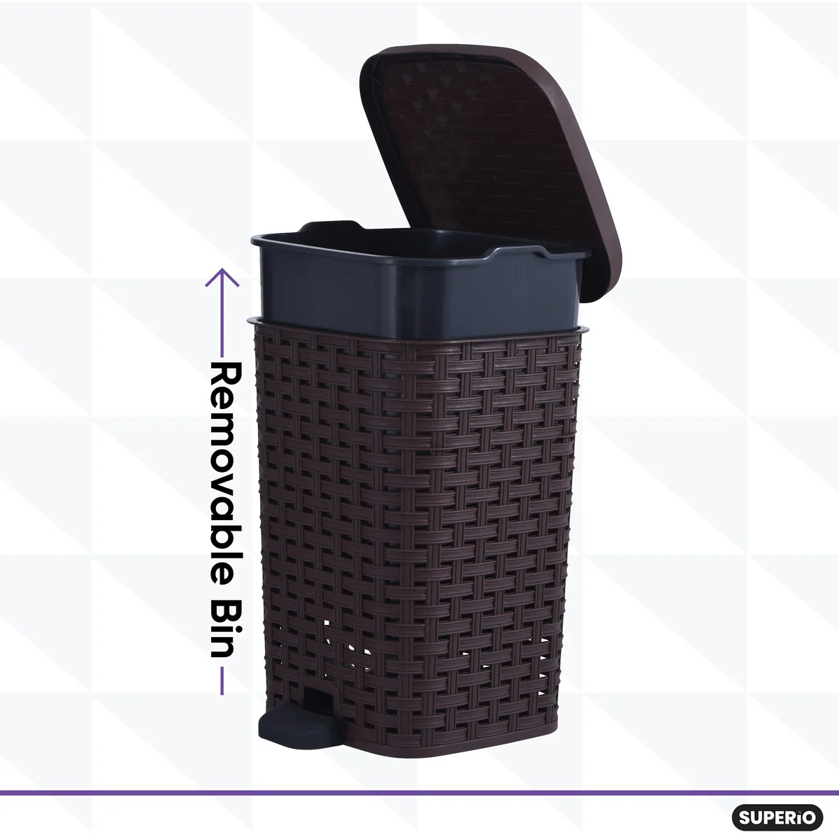Superio Rattan Step On Trash Can with Removable Liner