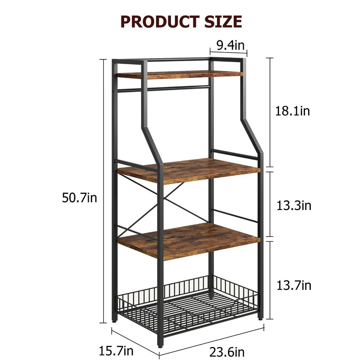 4-Tier Kitchen Bakers Rack with Wire Basket