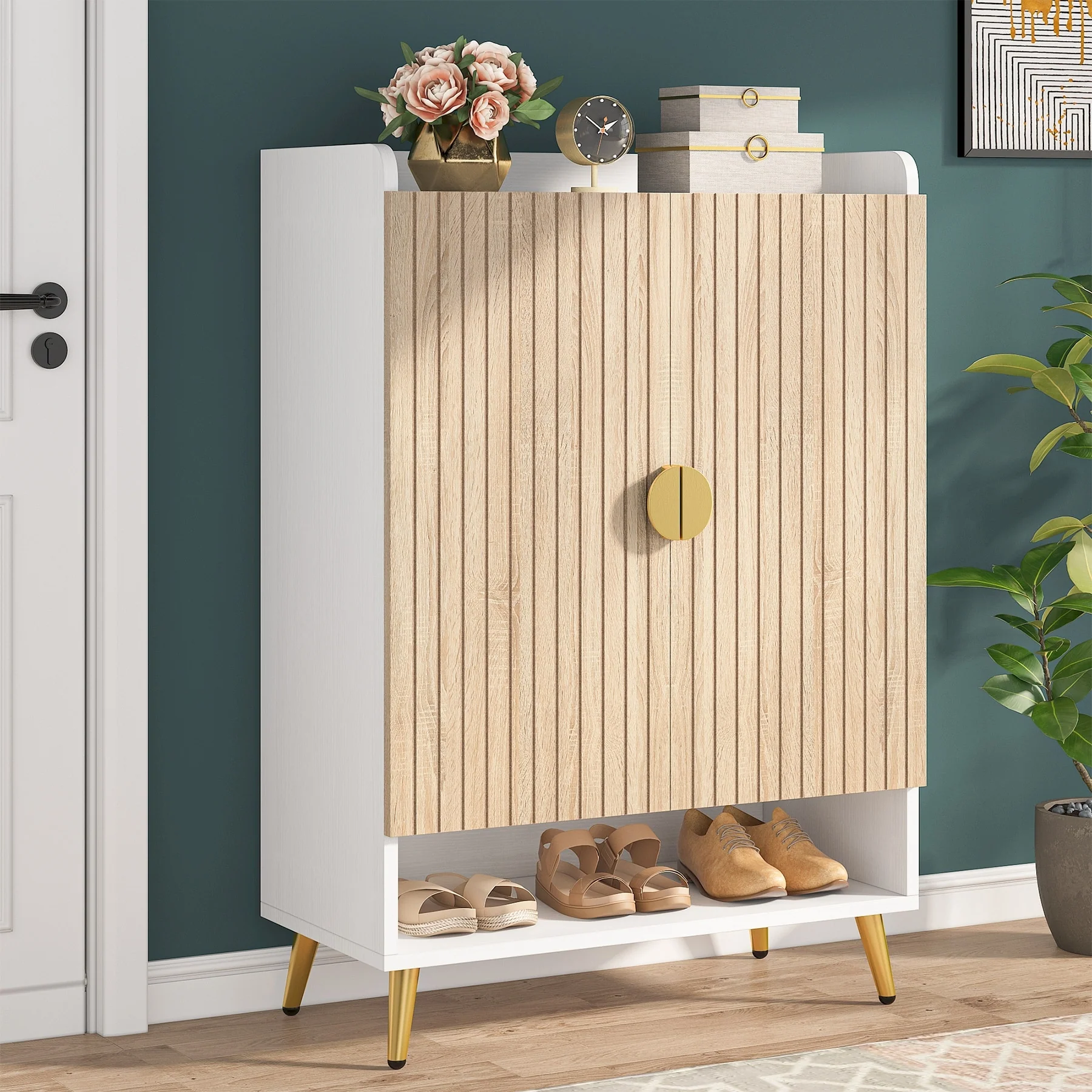 Shoe Cabinet with Doors, Entryway Shoe Storage Cabinet with Adjustable Shelves - 29.6