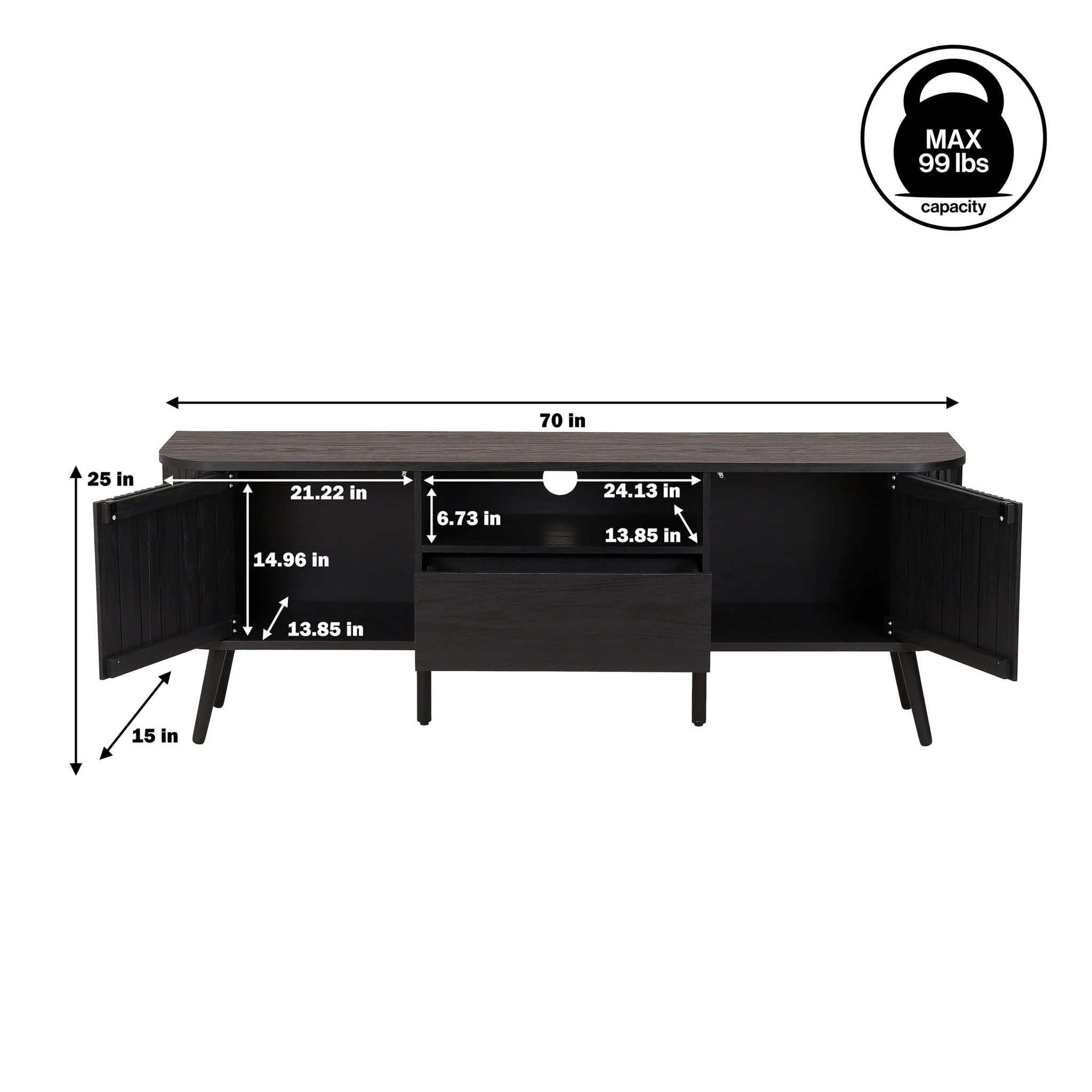 Damien Farmhouse Curved TV Stand with Drawer and Storage Doors Fits TVs up to 75 in. with Cable Management