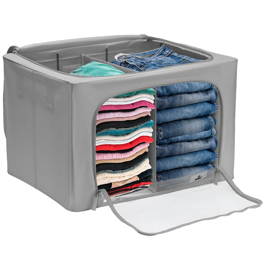 Foldable Storage Bag Breathable Bamboo Fabric Dustproof Organizer Box Charcoal - (2 Section - Beige) - N/A