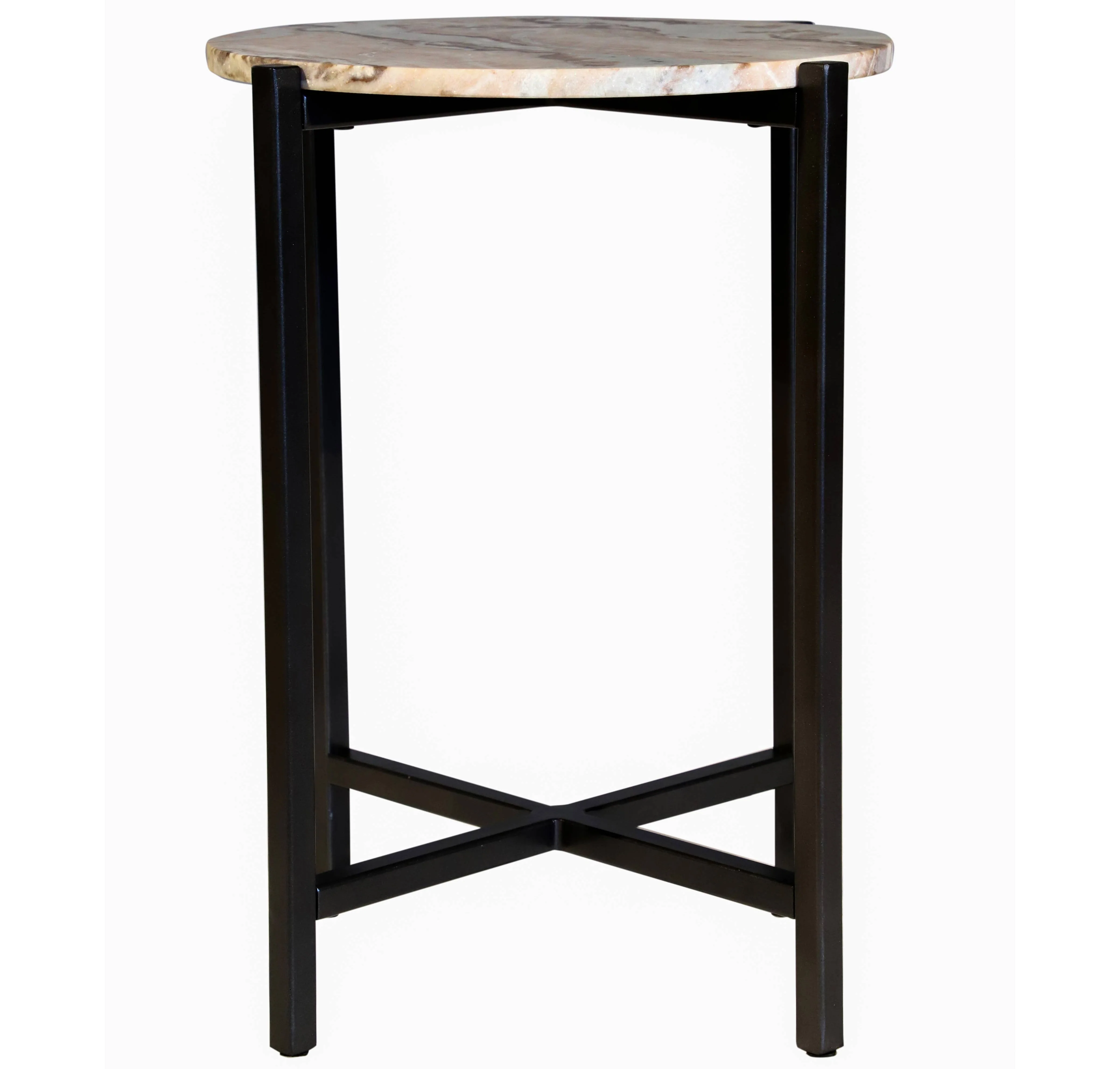 Marble Side Table For Living Room With Black Metal Frame