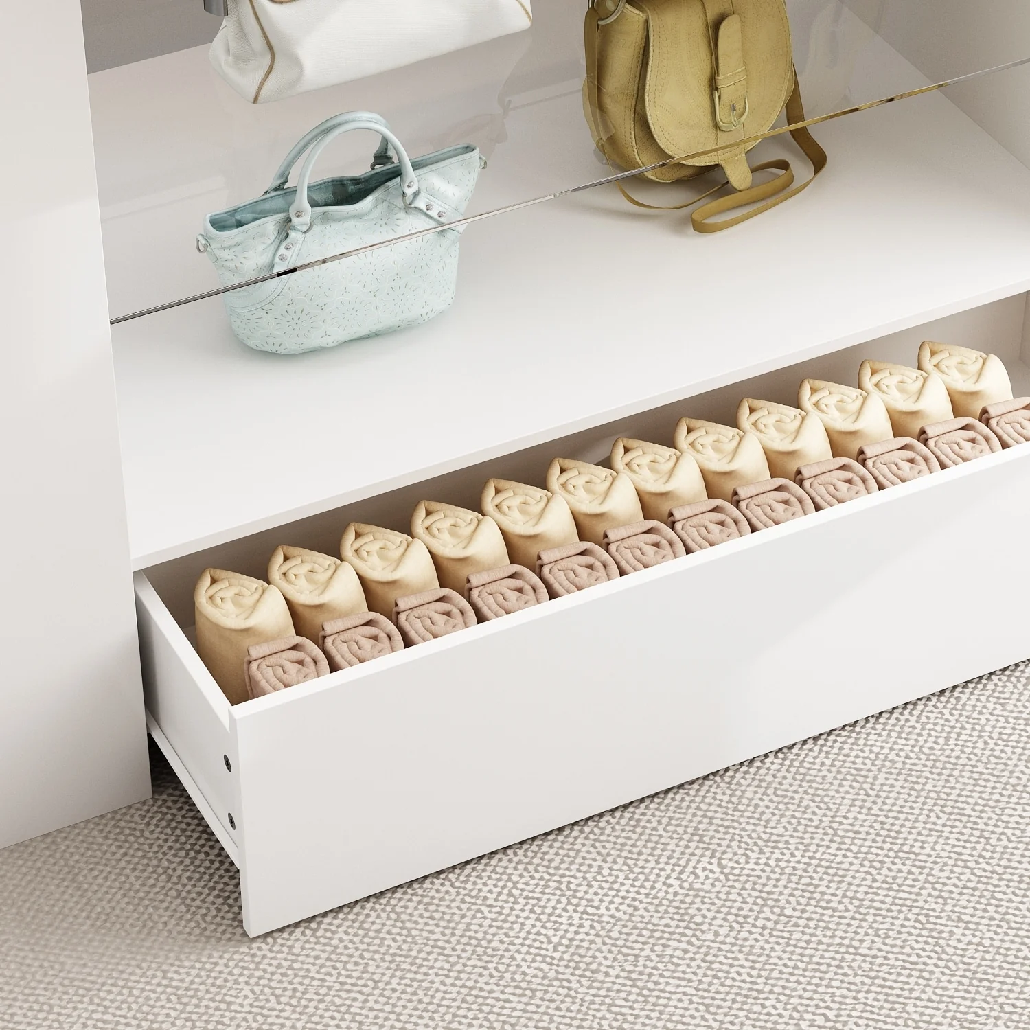 Dressing Island with Glass Shelves Spacious White Organizer Closet - 47.2