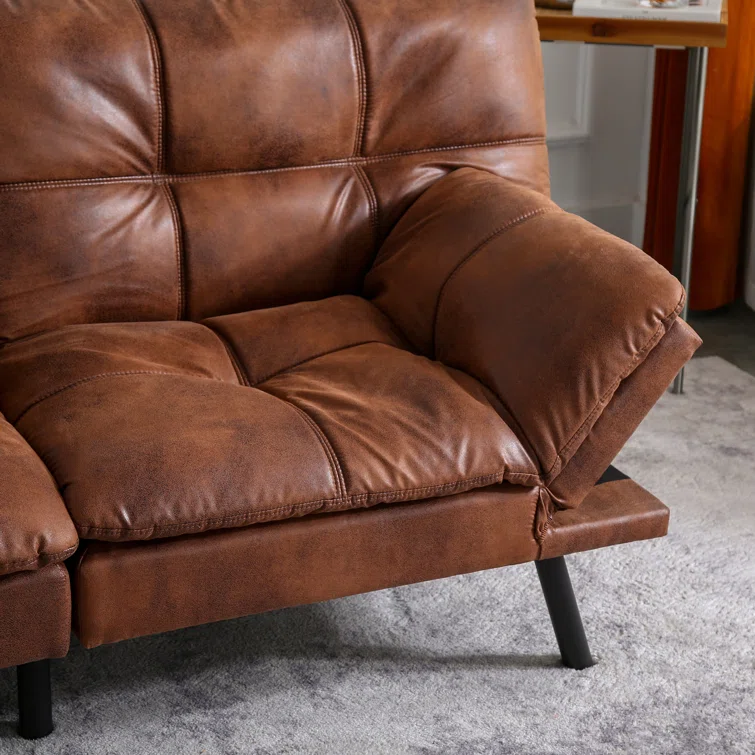 71" Convertible Faux Leather Futon Twin Size with Adjustable Arms