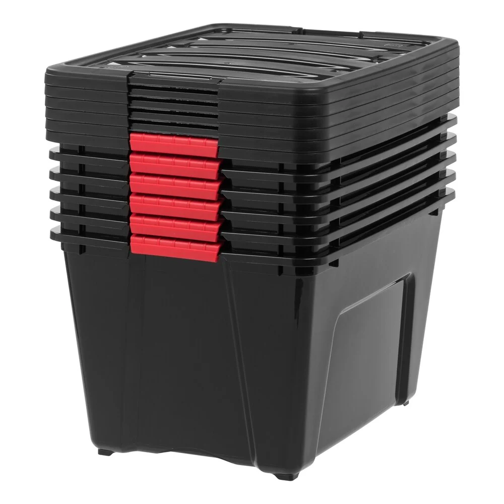 IRIS 53 Quart Stack & Pull Box, 6 Pack, Black