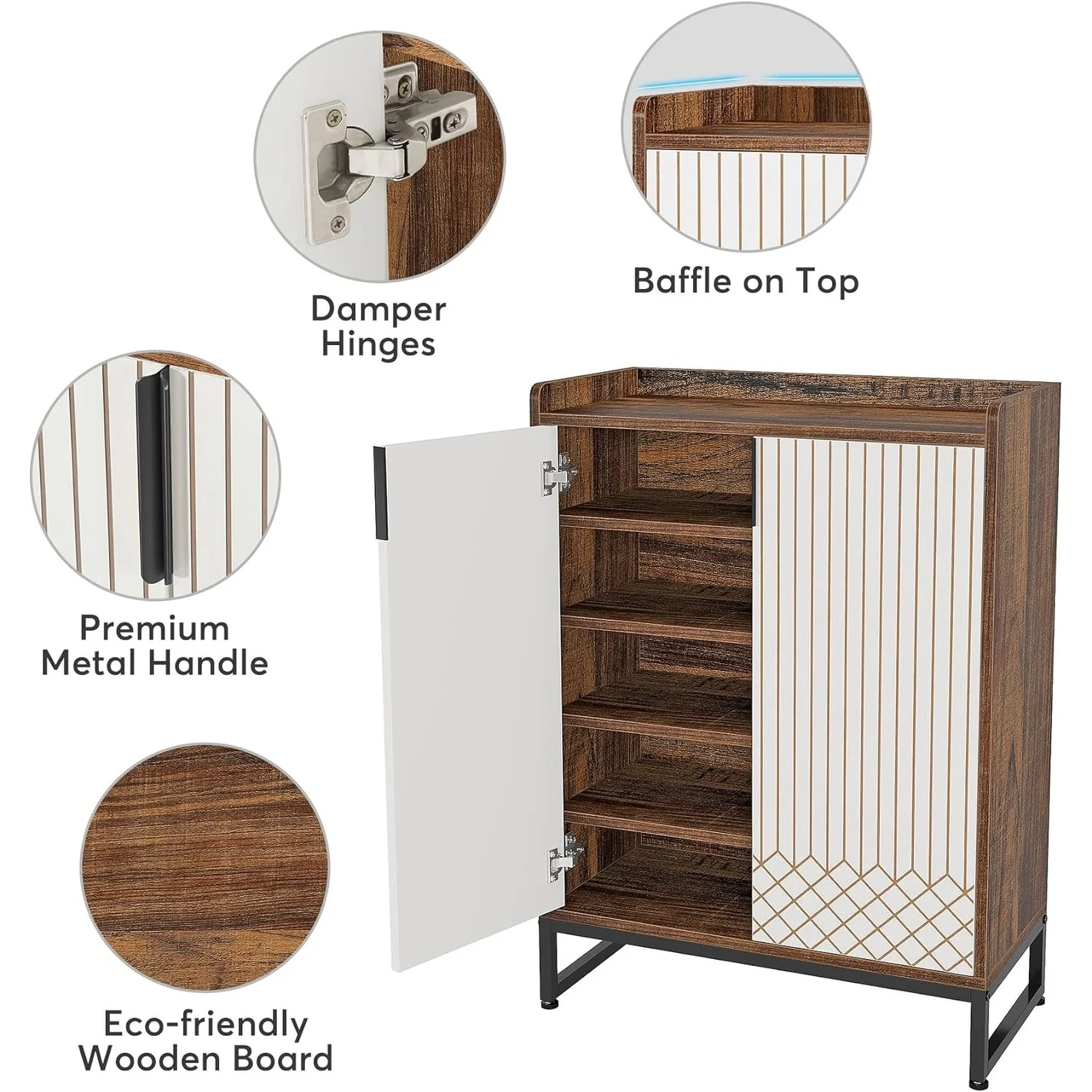 25 Pairs Shoe Cabinet with Doors, 5 Tiers Shoes Rack Organizer Cabinet - 5-Tier