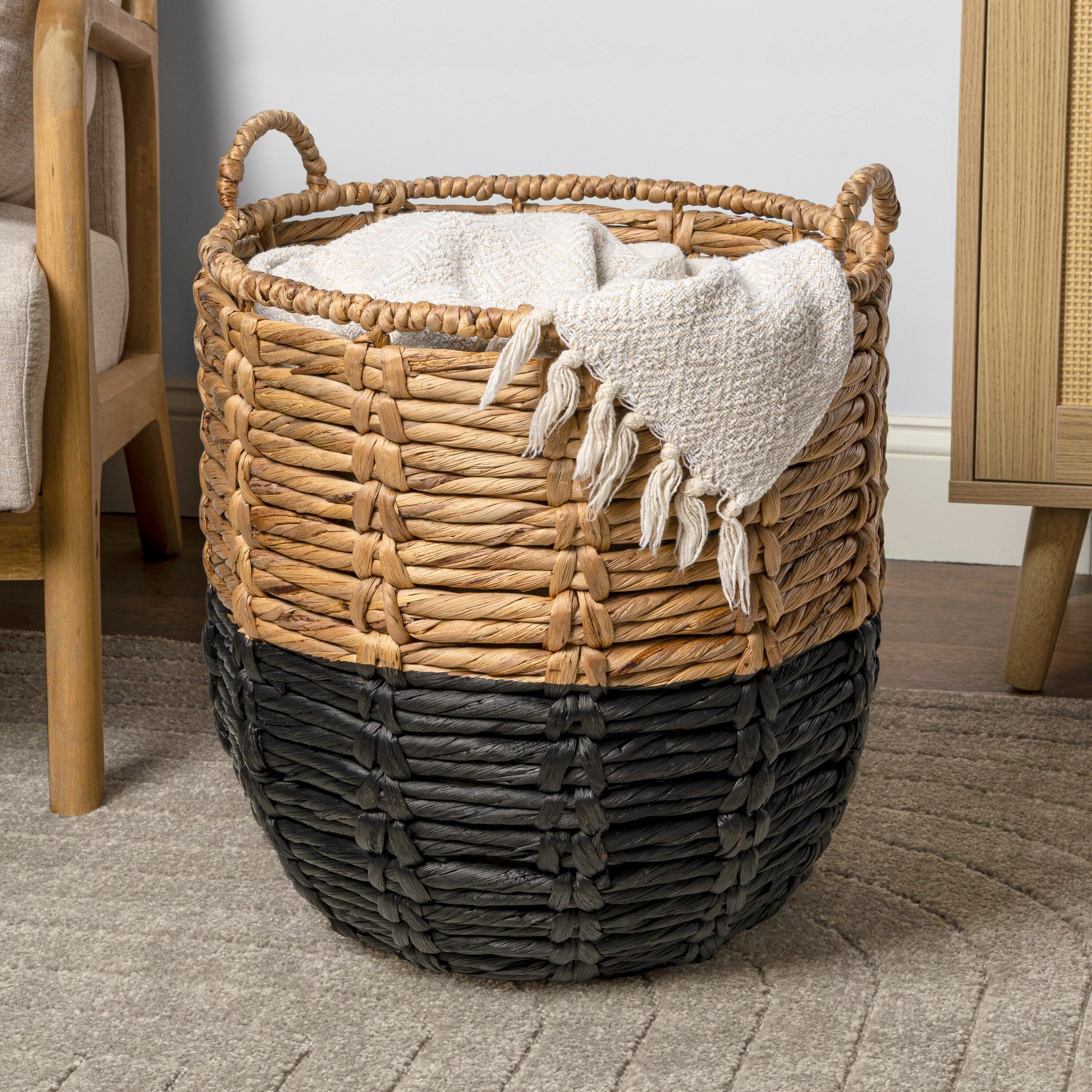 happimess Bohemian Hand-Woven Abaca Basket with Handles