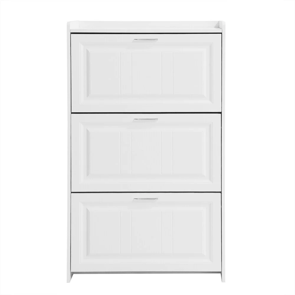 Free Standing Wood Shoe Storage Cabinet with 3 Flip Drawers