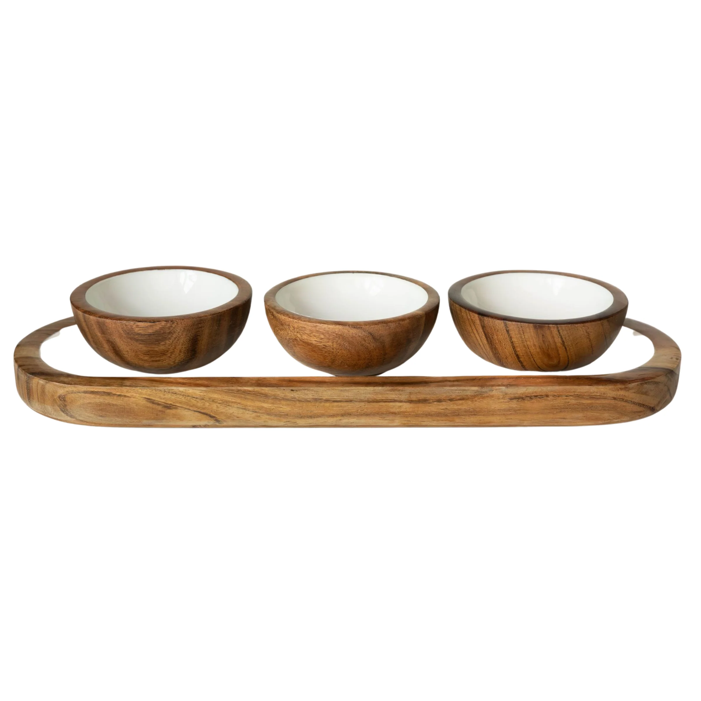 Jeanne Fitz Wood + White Collection Acacia Wood 3 Dipping Bowls and Tray