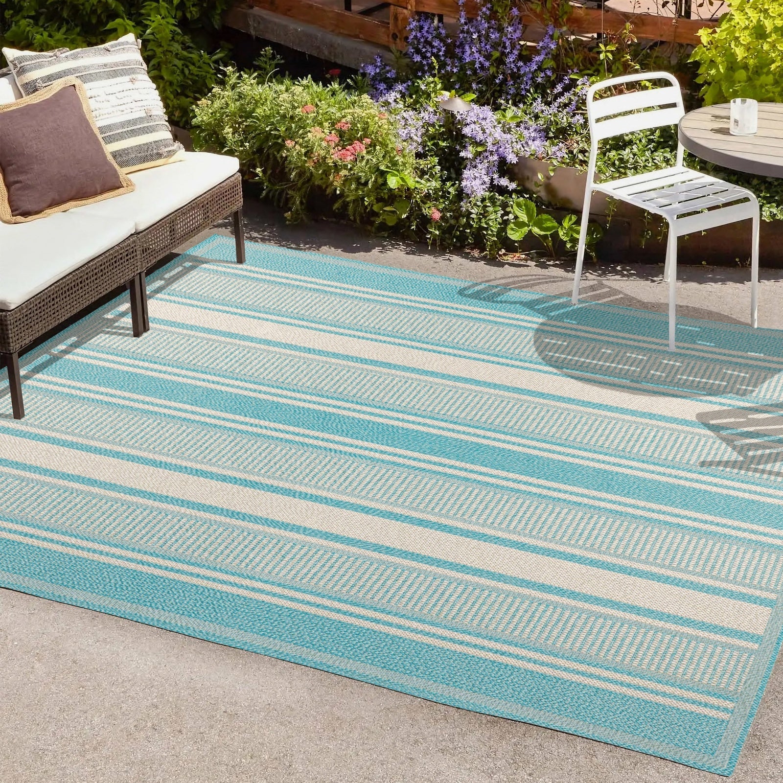 Haynes Modern Double Stripe Indoor/Outdoor Area Rug
