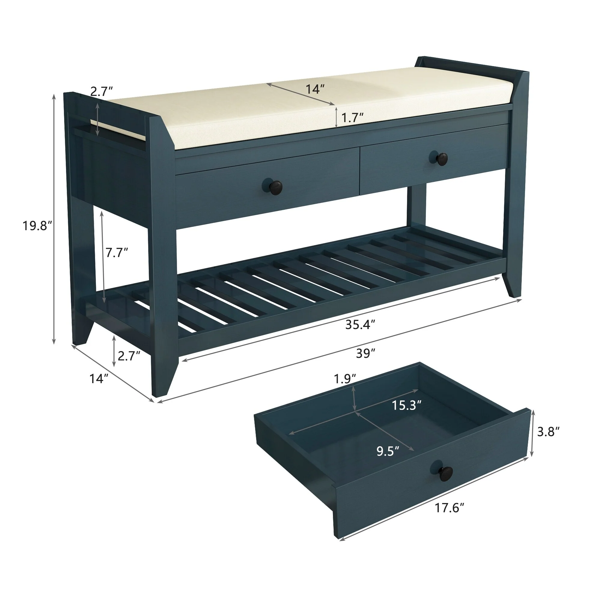 Multi-purpose Shoe Rack with Cushioned Seat and Drawers