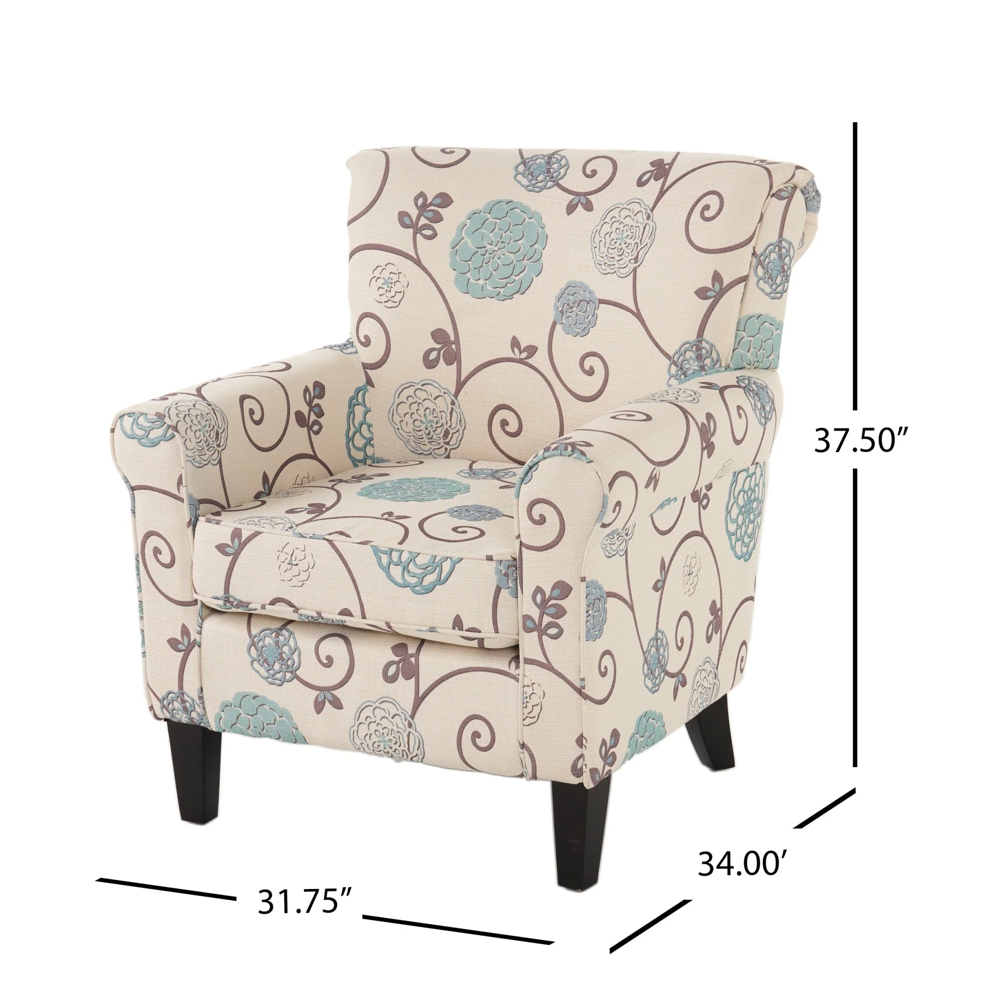 Upholstered Chair with Floral Pattern Design and Solid Wood Legs