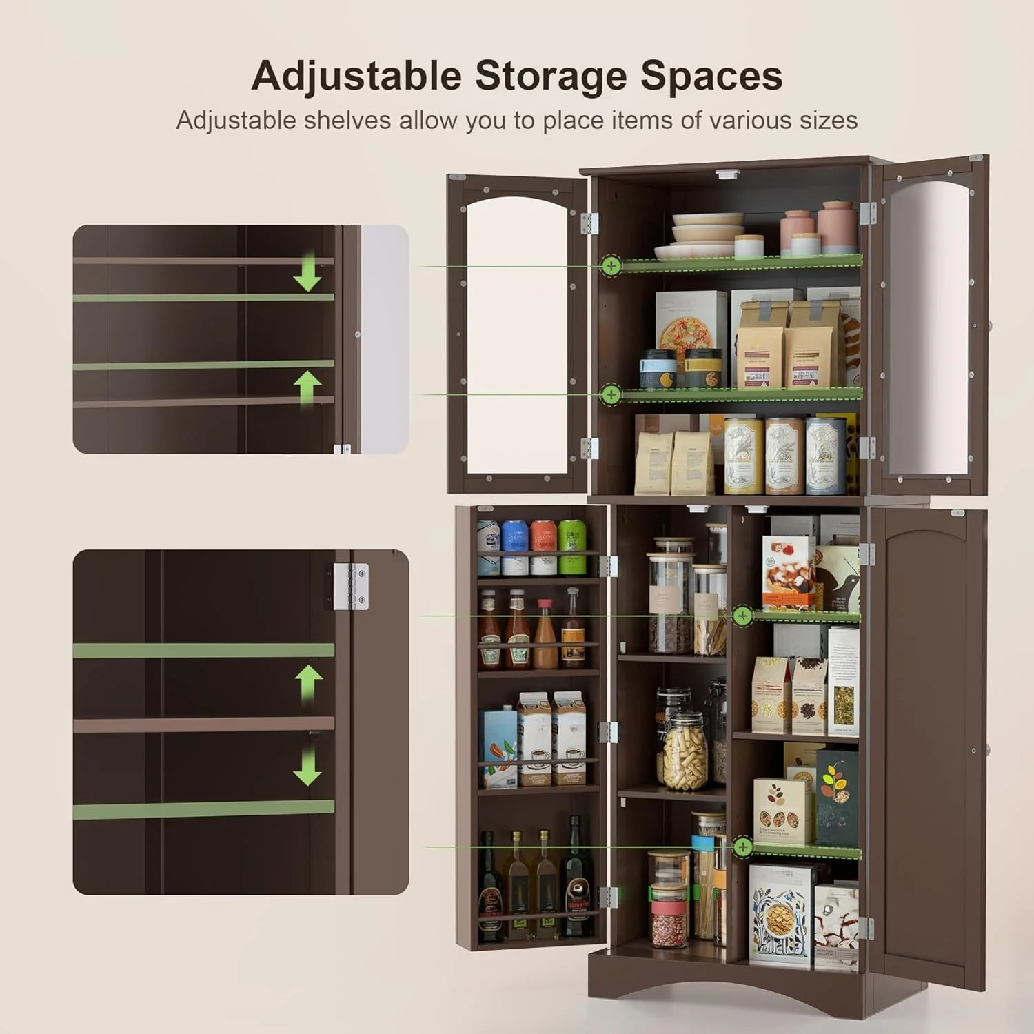 64 inches Tall Kitchen Storage Pantry Cabinet with Adjustable Shelves