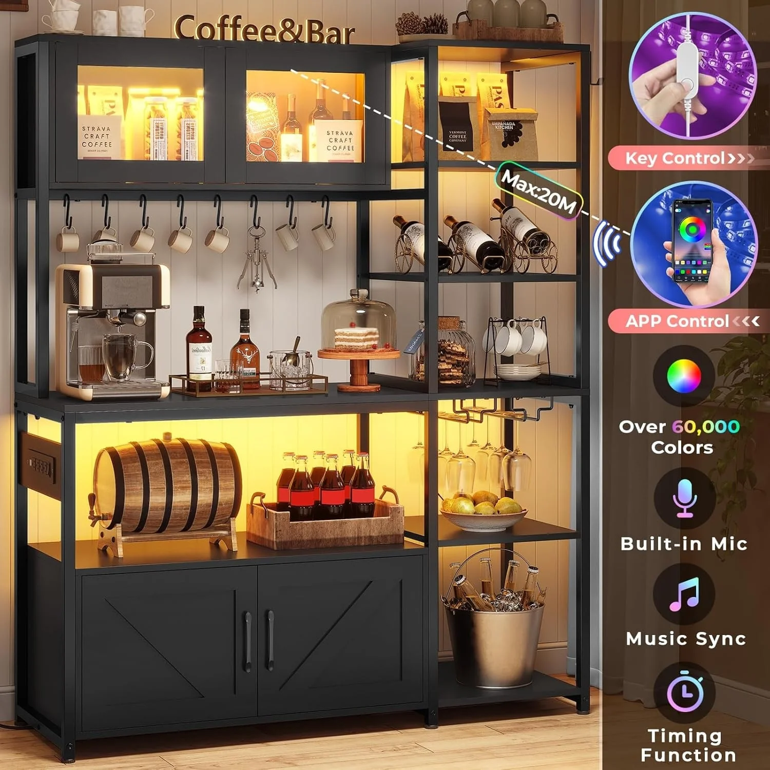Bakers Rack for Kitchen with Storage Coffee Bar Cabinet
