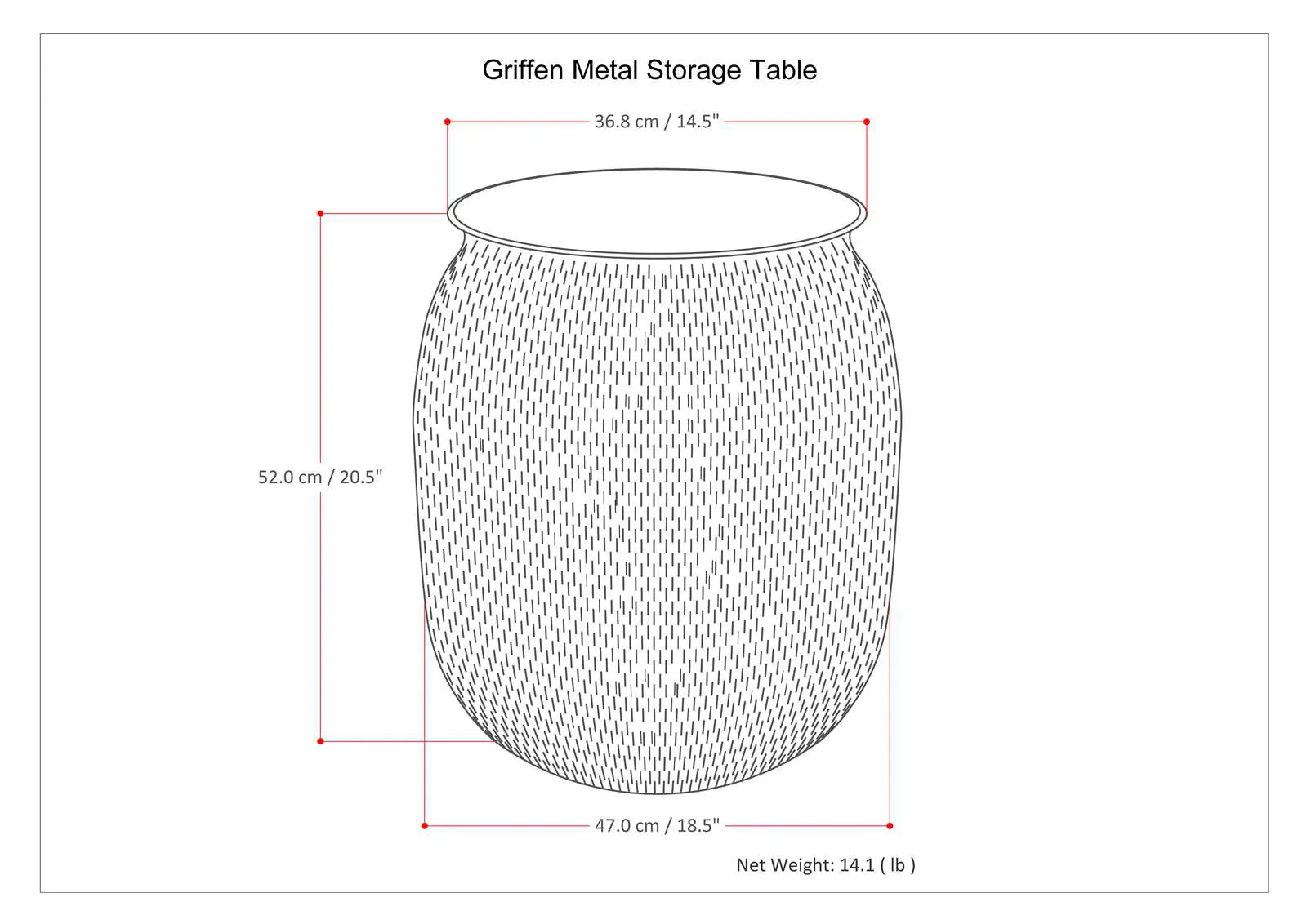 Destiny Drum-Shaped Hammered Accent Table with Removable Top