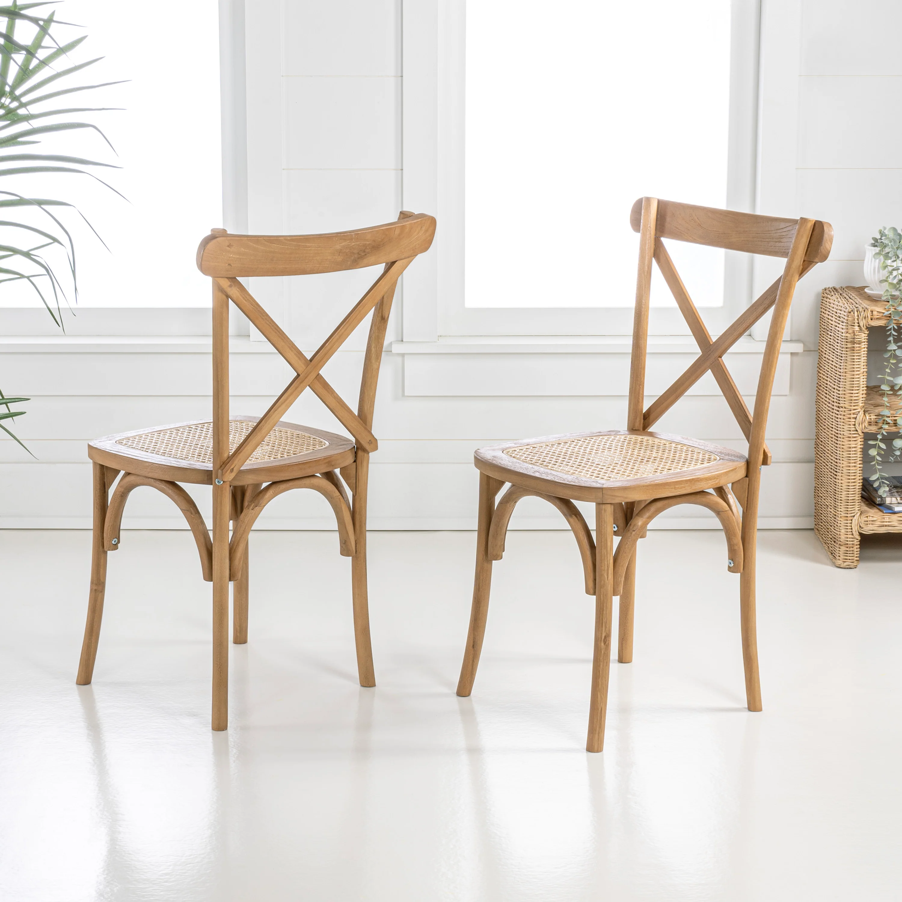 Cassis X-Back Wood Rattan Dining Chair, Set of 2