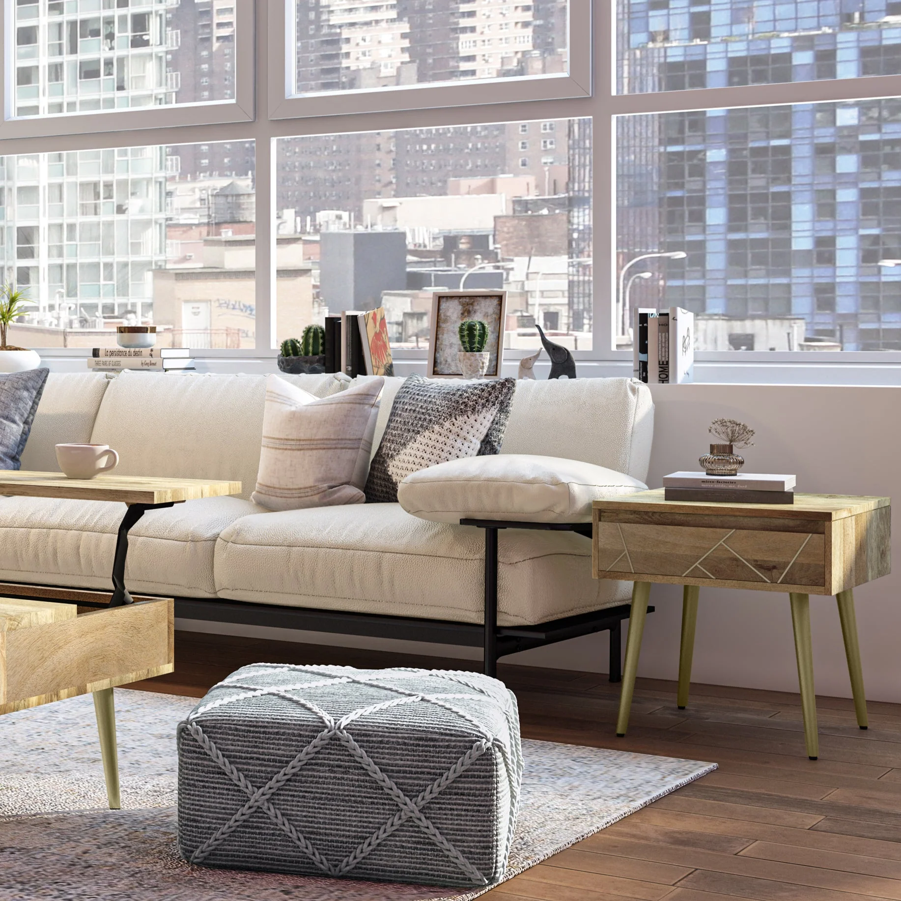 Graceful Side Table with Drawer and Metal Legs