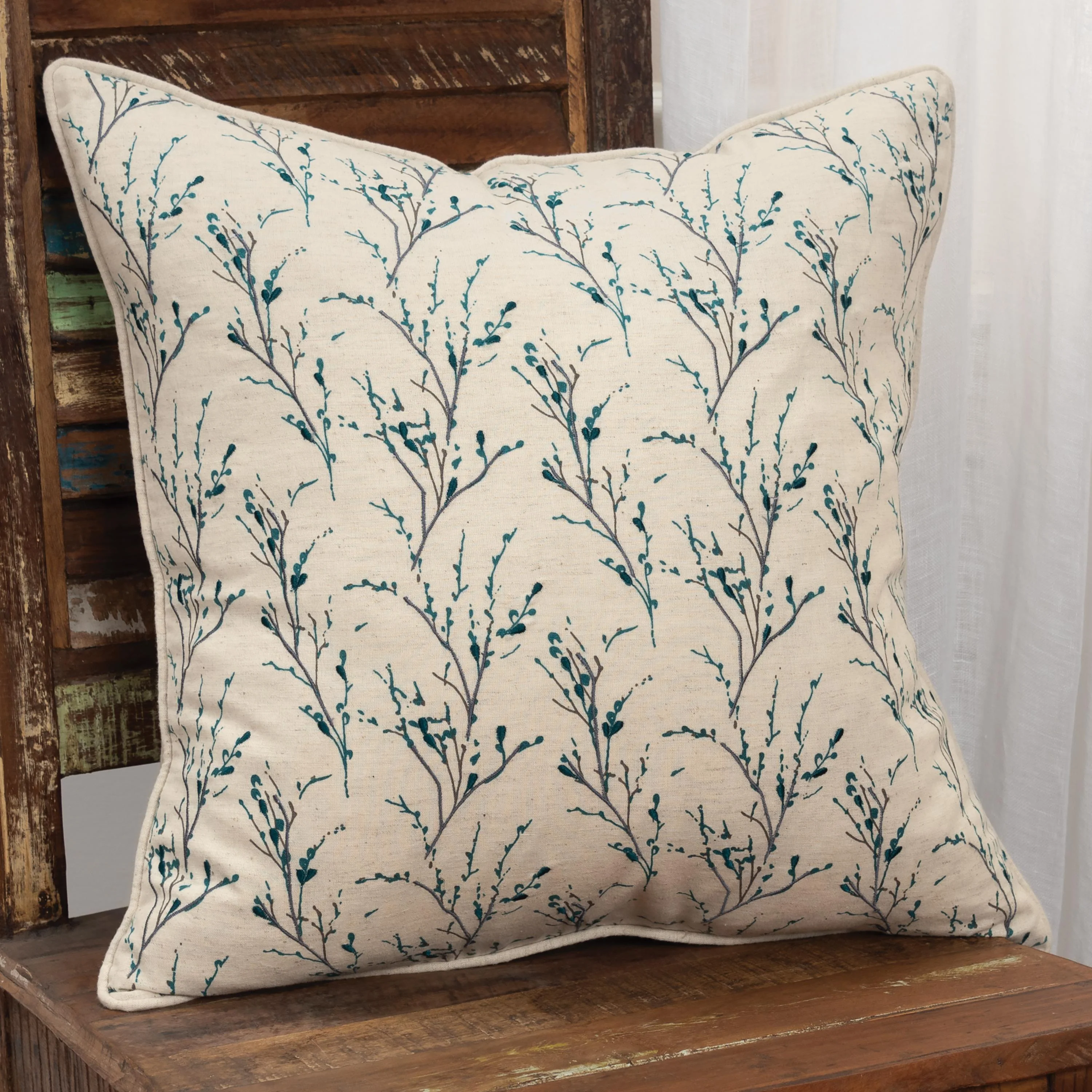 Printed And Embroidered 100% Cotton Floral Pillow