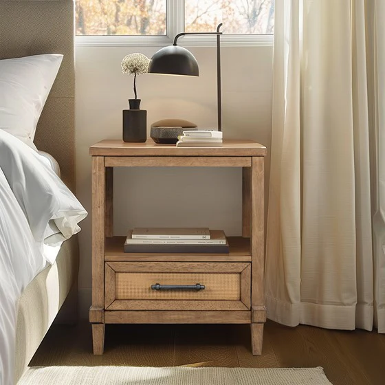 Nightstand with Bottom Drawer and Open Shelf