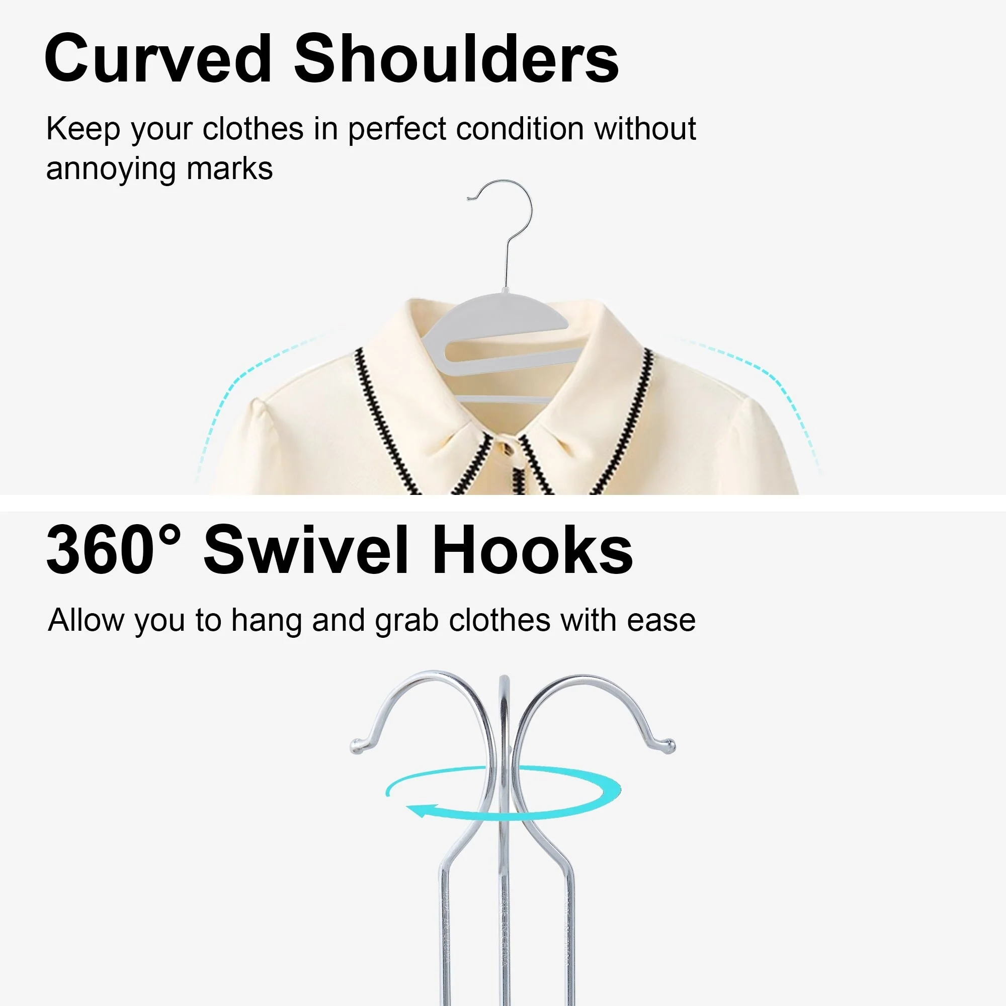 Non-Slip Plastic Clothes Hangers with clips Heavy Duty Dry Wet Clothes Hangers Space-Saving Swivel Hook