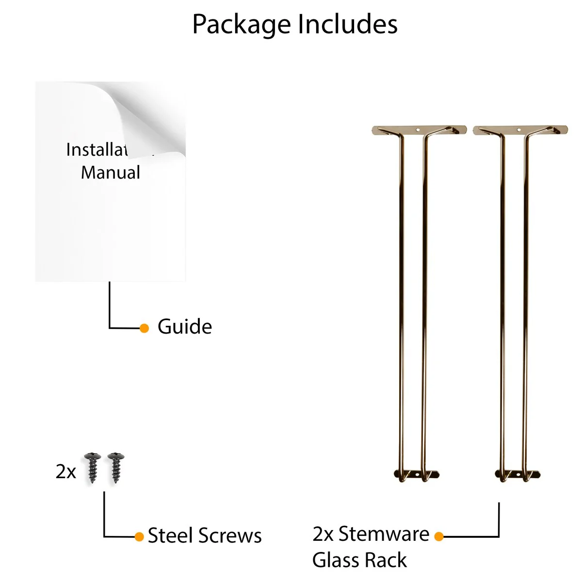 Wallniture Brix Stemware Wine Glass Rack Under Cabinet Storage Metal Glass Hanger (Set of 2)