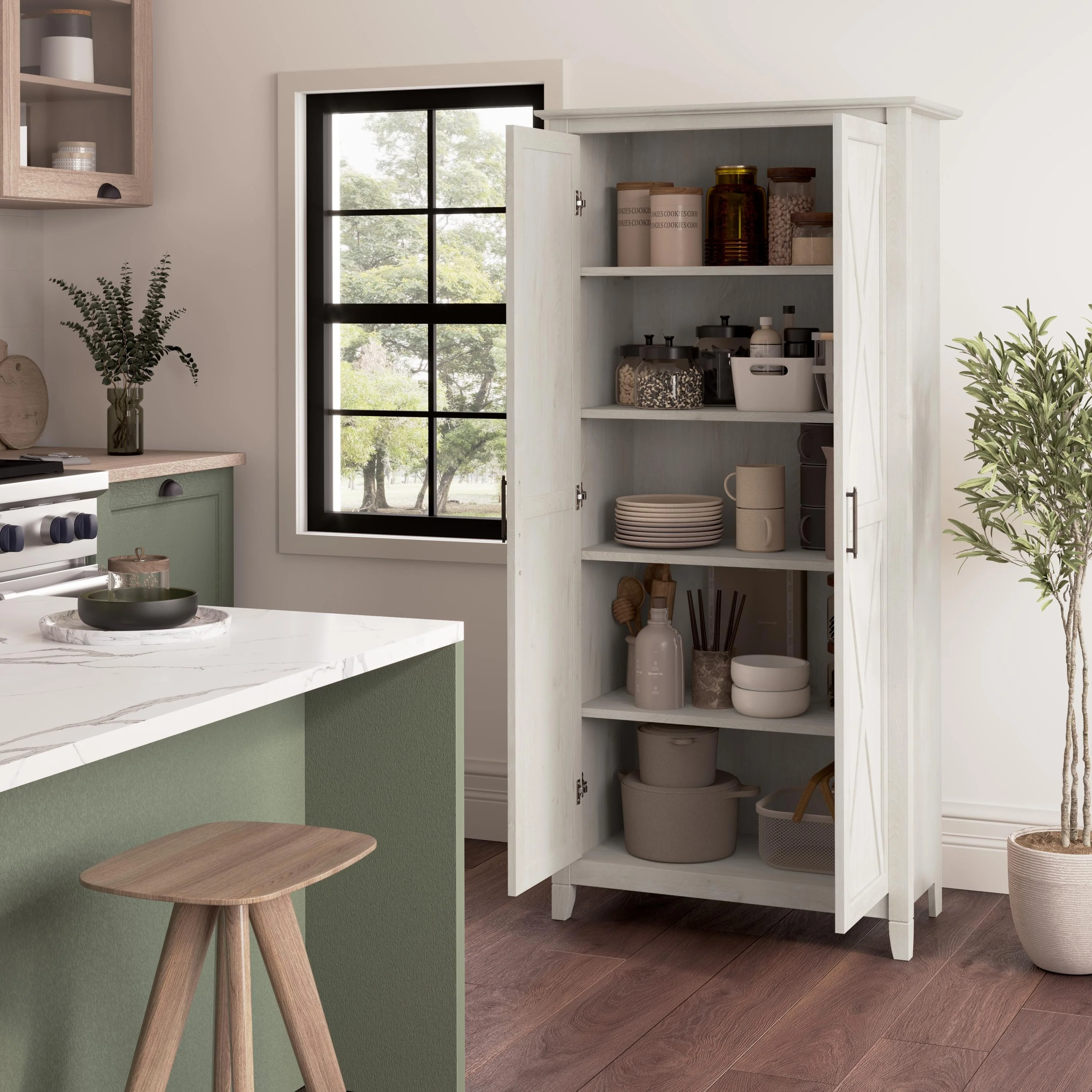 Key West Tall Kitchen Pantry Cabinet with Doors by Bush Furniture