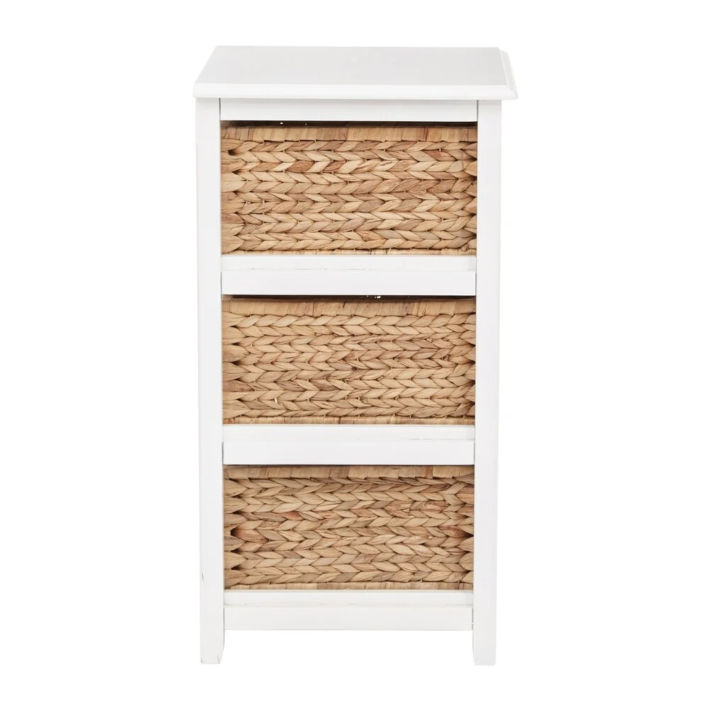 Seabrook Three-Tier Storage Unit With White Finish and Natural Baskets