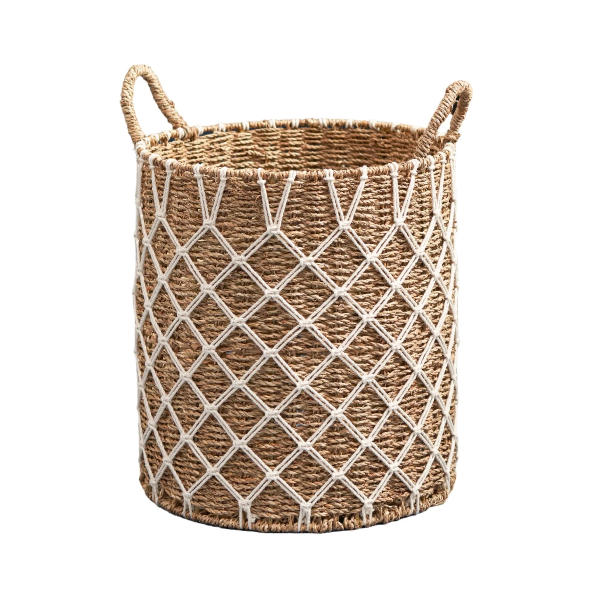 Storage Basket with Plaid Rope Weave Pattern