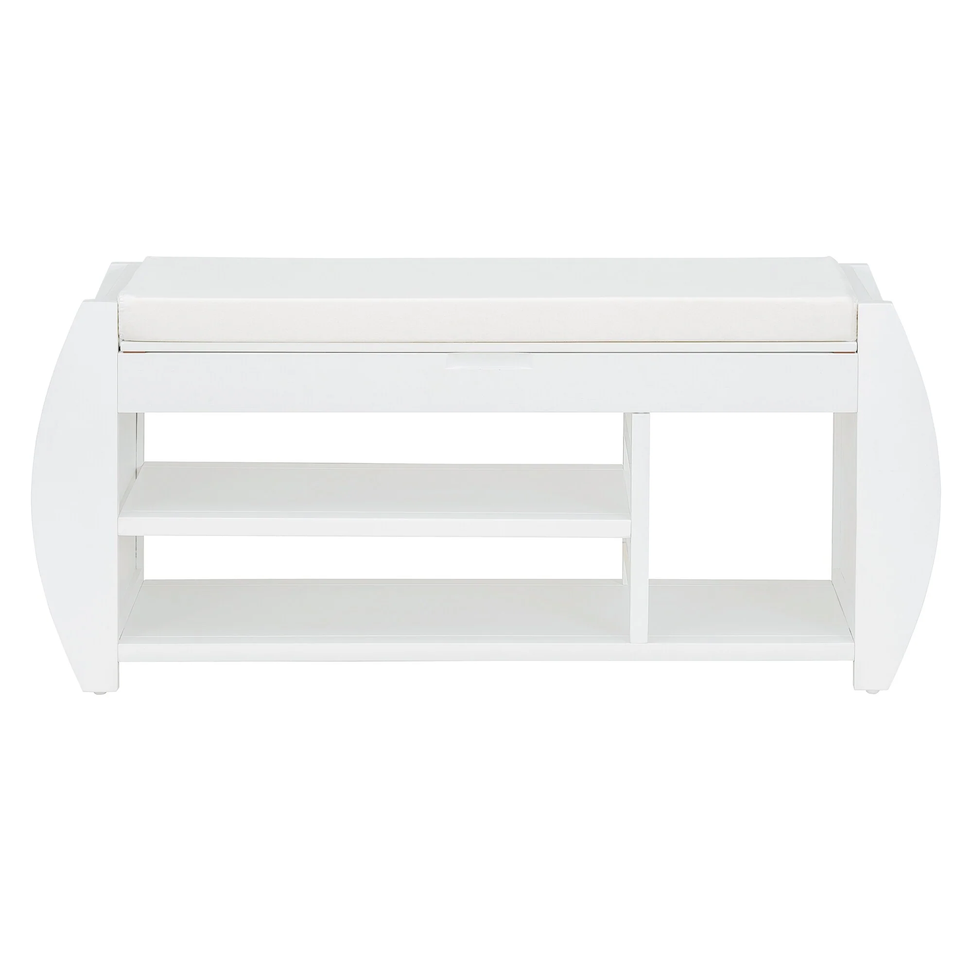 Multifunctional Storage Bench with Cushion and Curved Side Panel for Entrance and Living Room