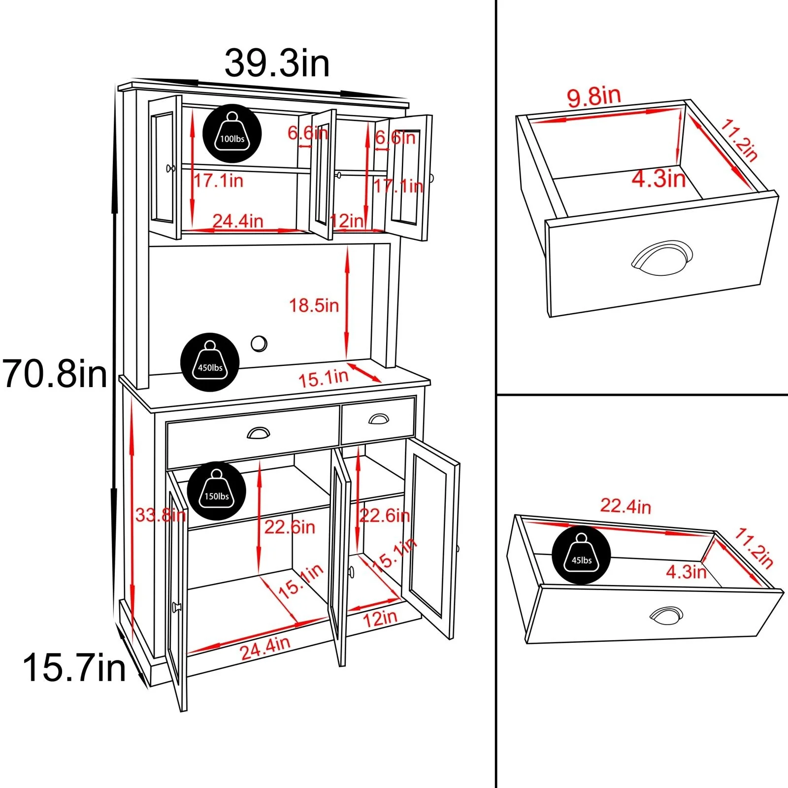 VEIKOUS Pantry Kitchen Cabinet Storage with Microwave Stand and 3 Adjustable Shelves