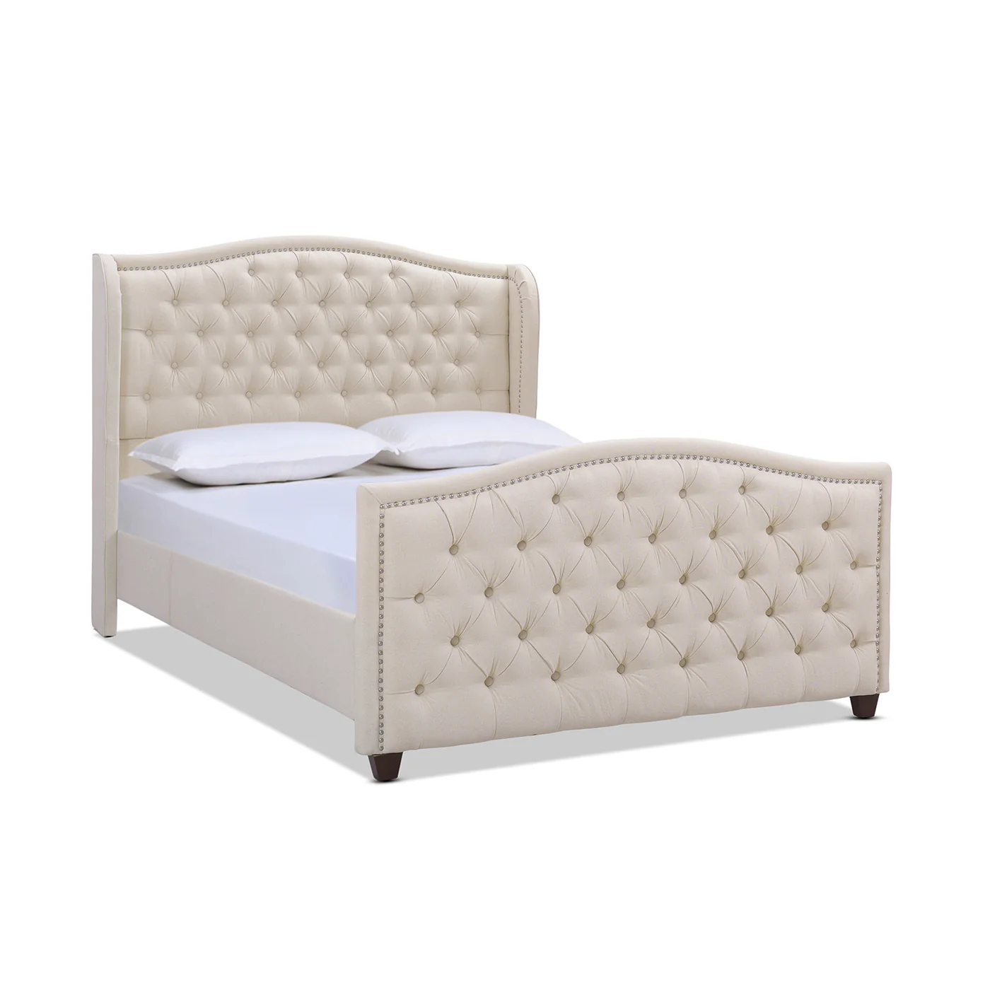 Queen Size Upholstered Bed with Button Tufting and Nailhead Trim