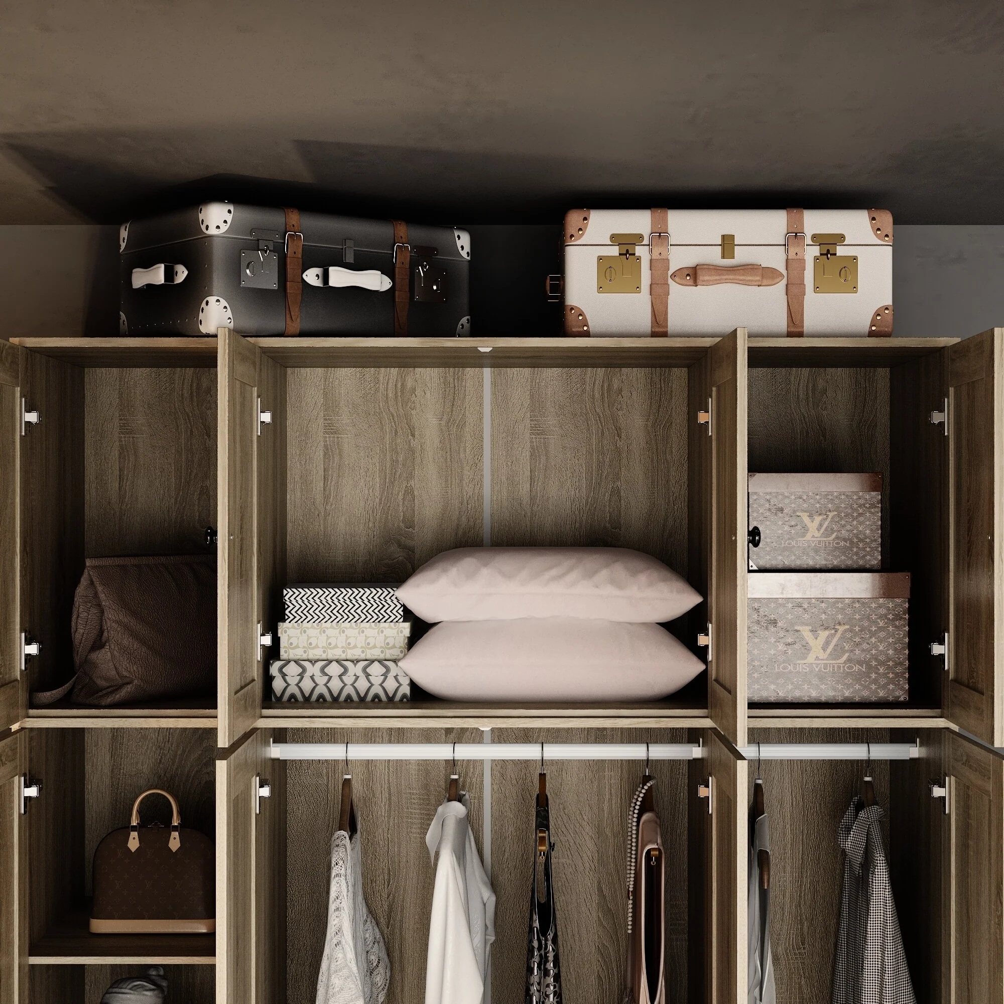 Large Storage Wardrobe Versatile Rattan Door Closet with Deep Drawers