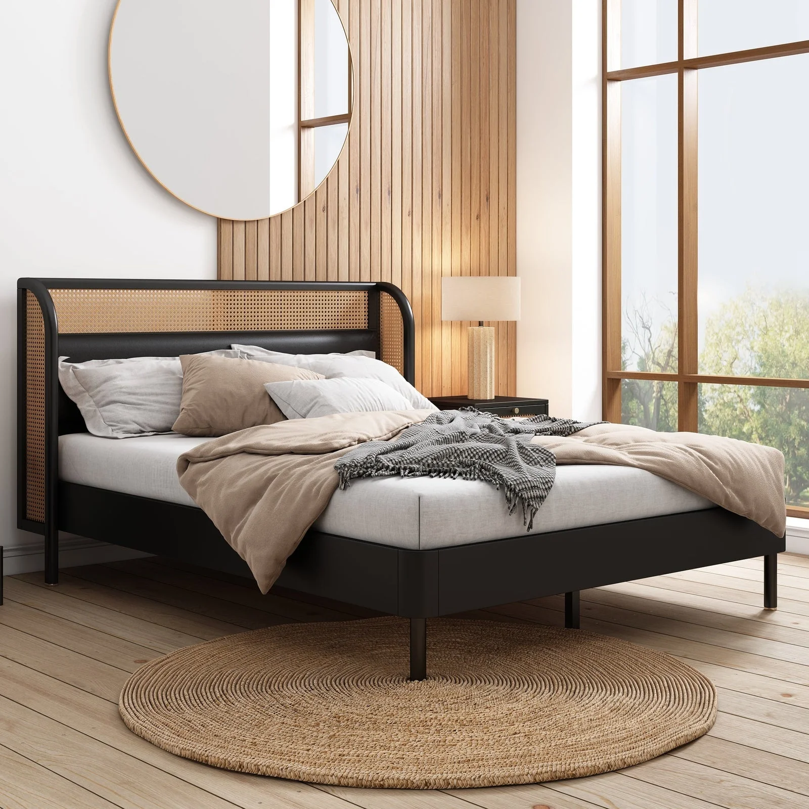 Logan Platform Cannage Rattan Queen Bed