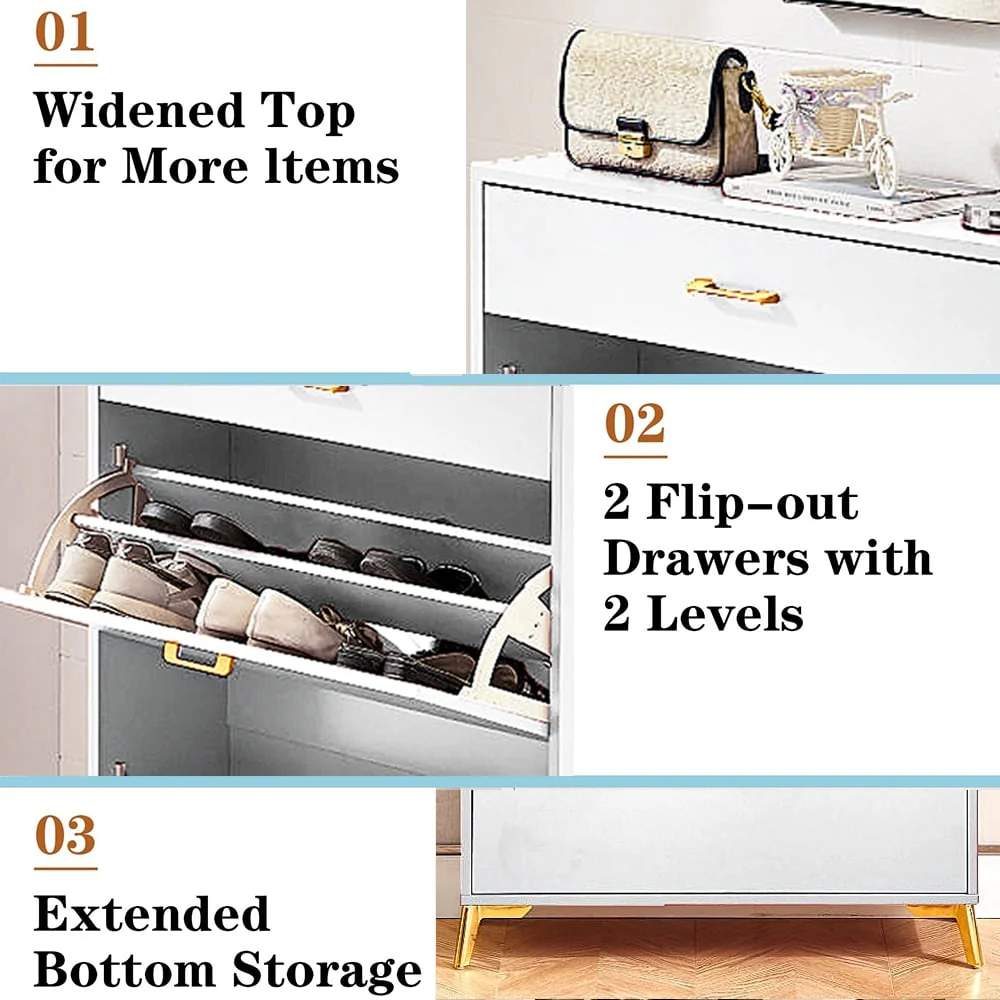 Freestanding Shoe Cabinet for Entryway, with 2 Flip Doors and Drawer - 32'W x 10''D x 43''H