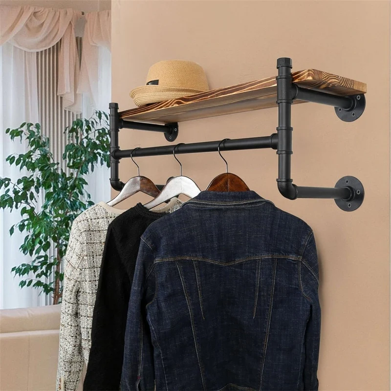 Wall Mounted Clothes Rack with Shelf
