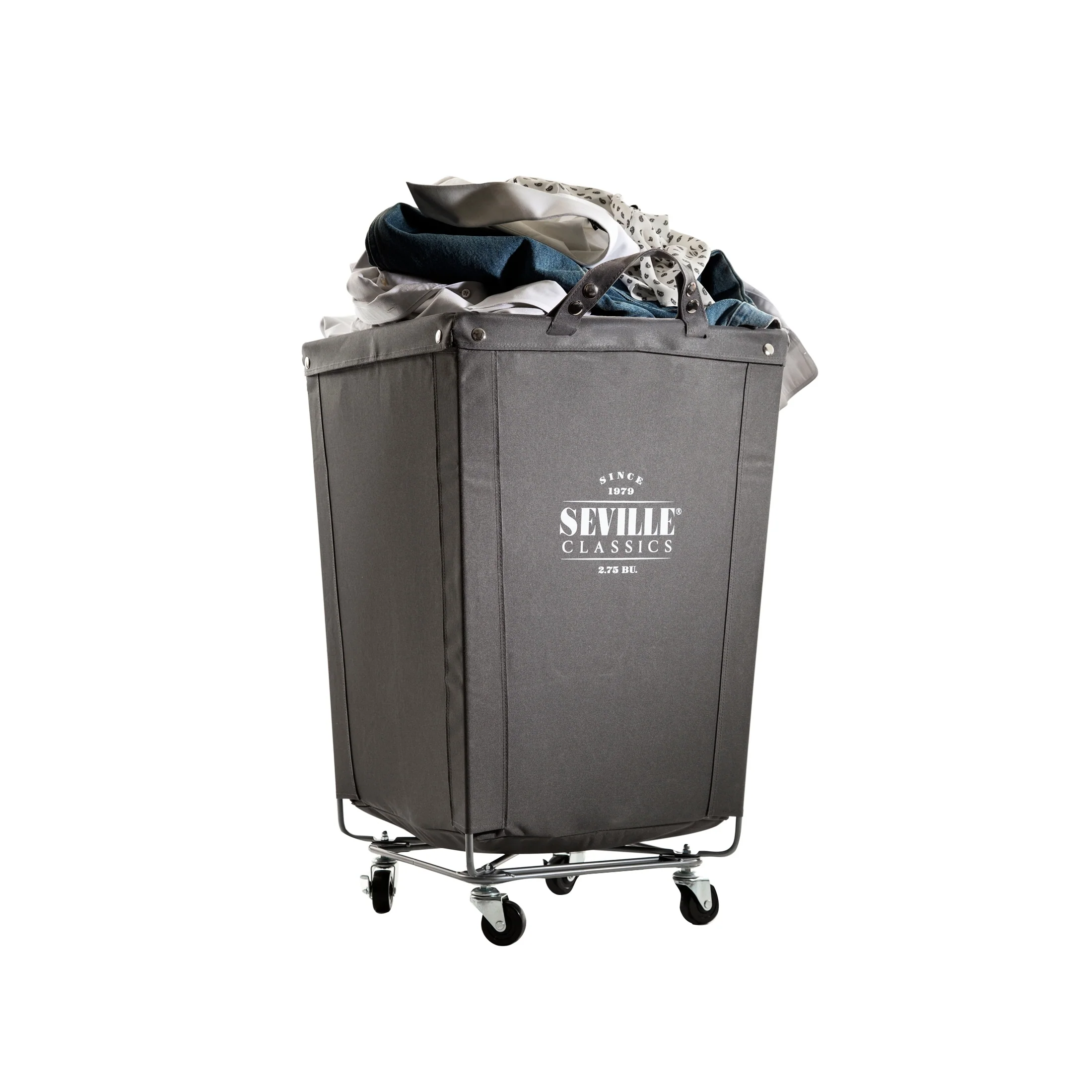 Seville Classics Commercial Heavy-Duty Canvas Laundry Removable Basket Hamper with Wheels, 18.25