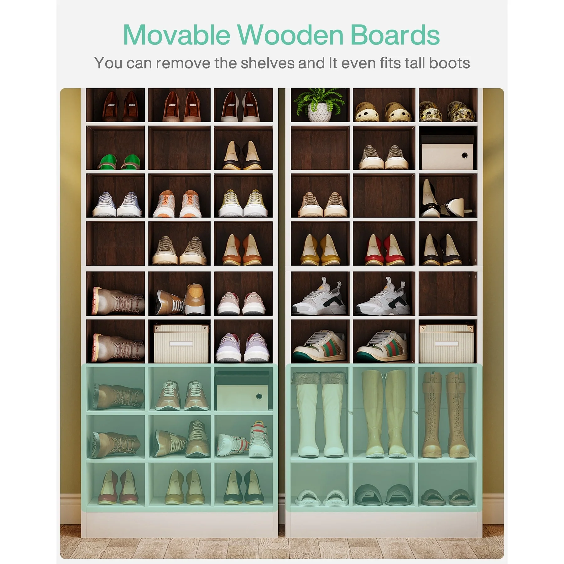 70.9 Inches Tall Wood Shoe Storage Cabinet with 30 Cubbies - 10-tier