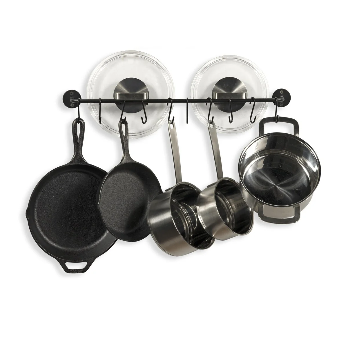Wallniture Cucina Kitchen Utensil Holder with 20 S Hooks, Pot Racks, Black (Set of 2)