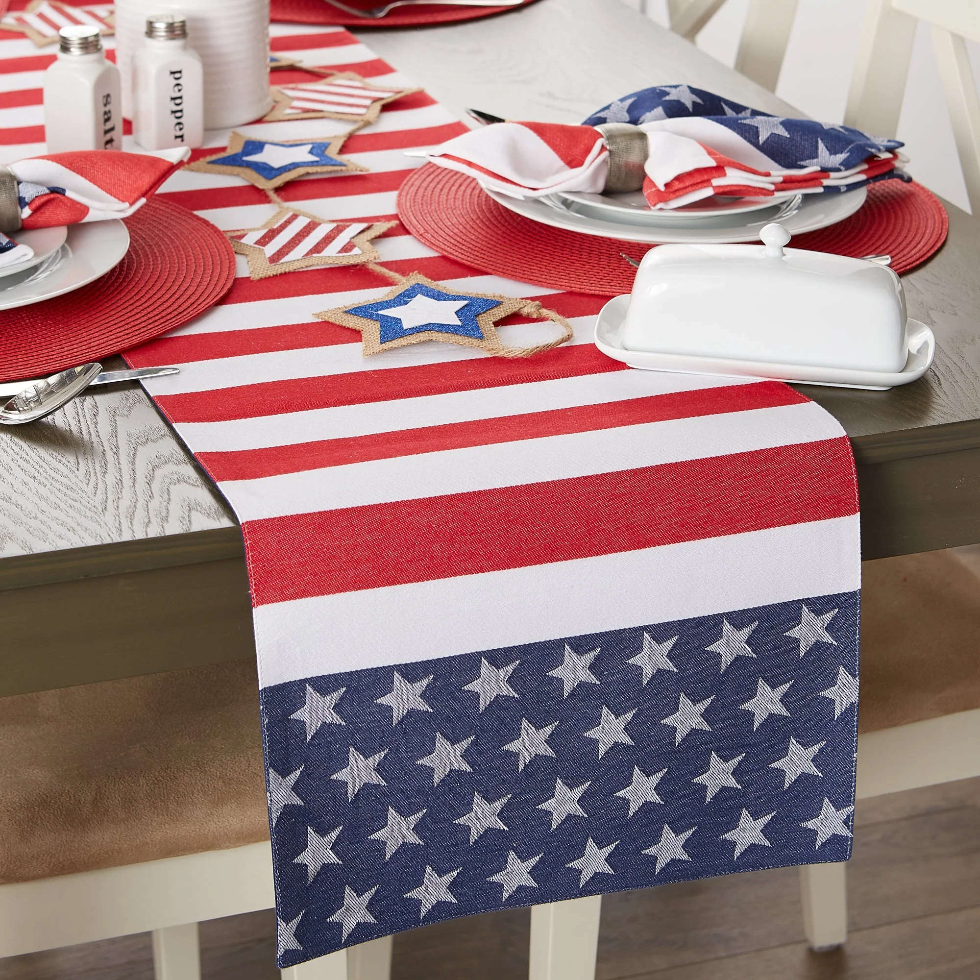 Stars & Stripes Jacquard 14X72 Table Runner