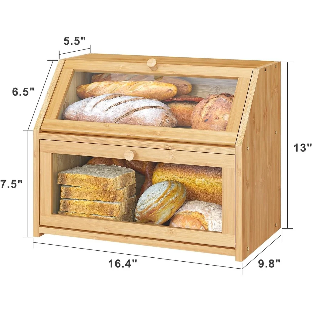 Bamboo Wood Large Capacity Bread Box Storage Bin