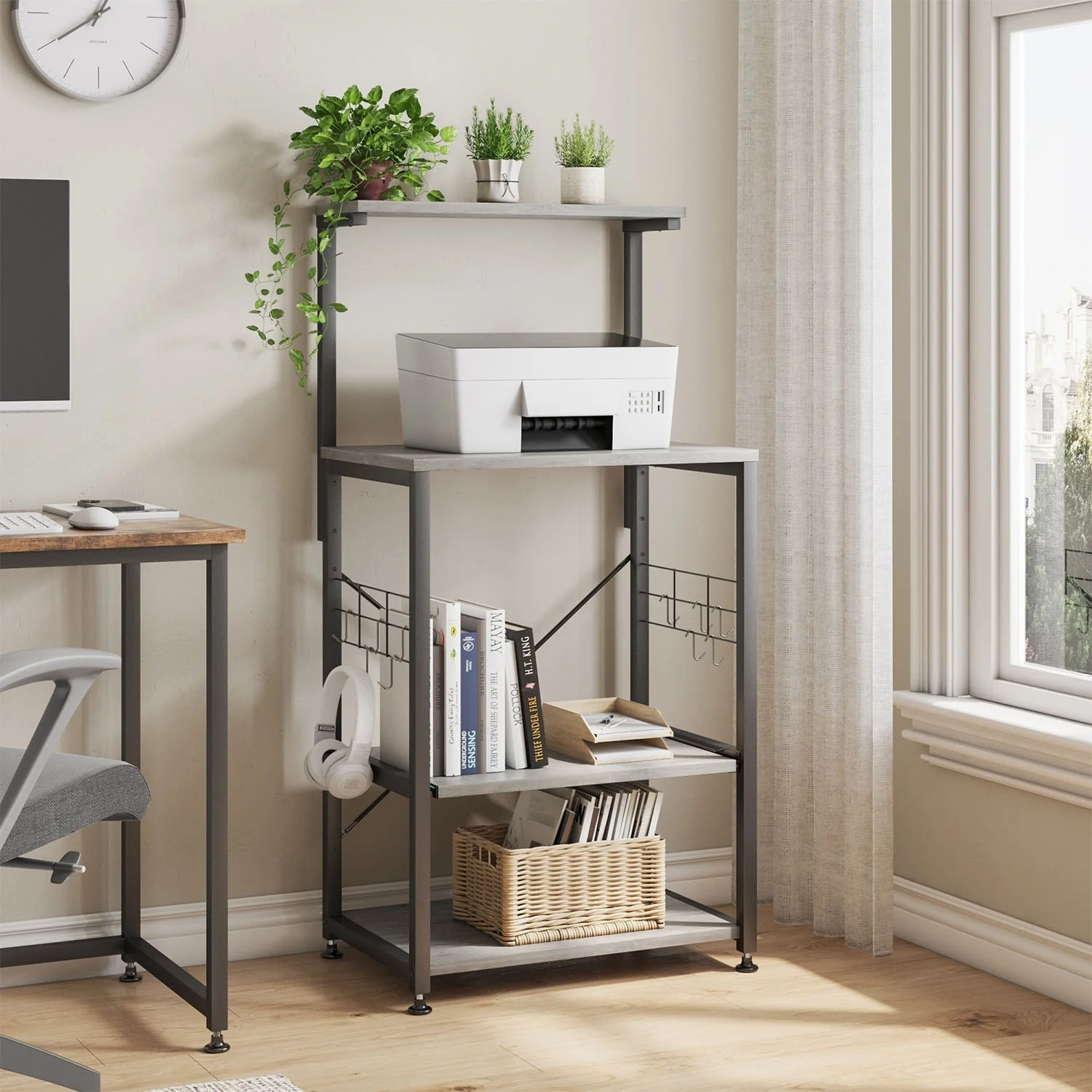 Kitchen Bakers Rack with Storage Shelves &USB Outlets, Microwave Oven Stand Kitchen Shelf Organizer