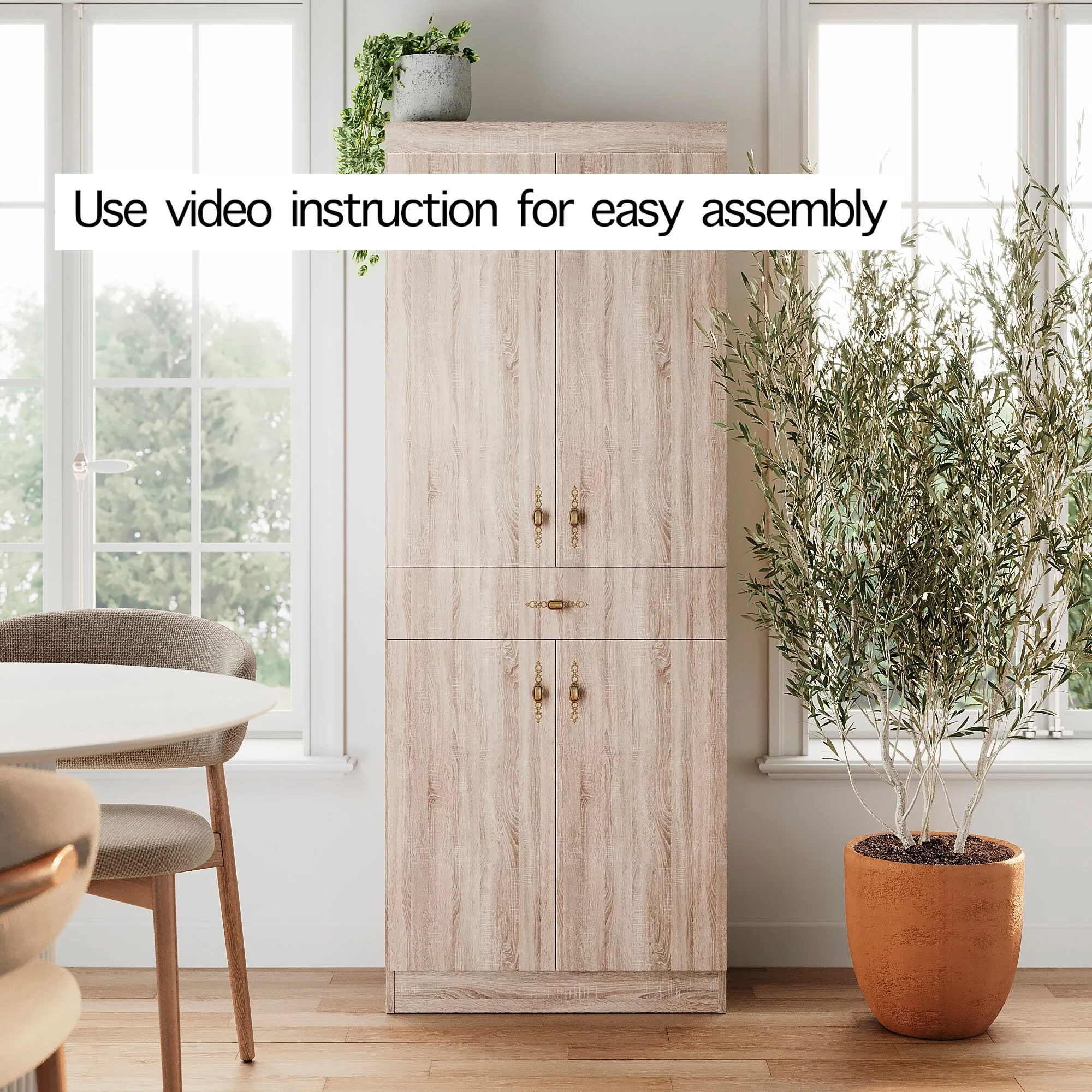 Living Skog Monti Food Pantry Storage Kitchen Cabinet with Adjustable Shelves and Drawer