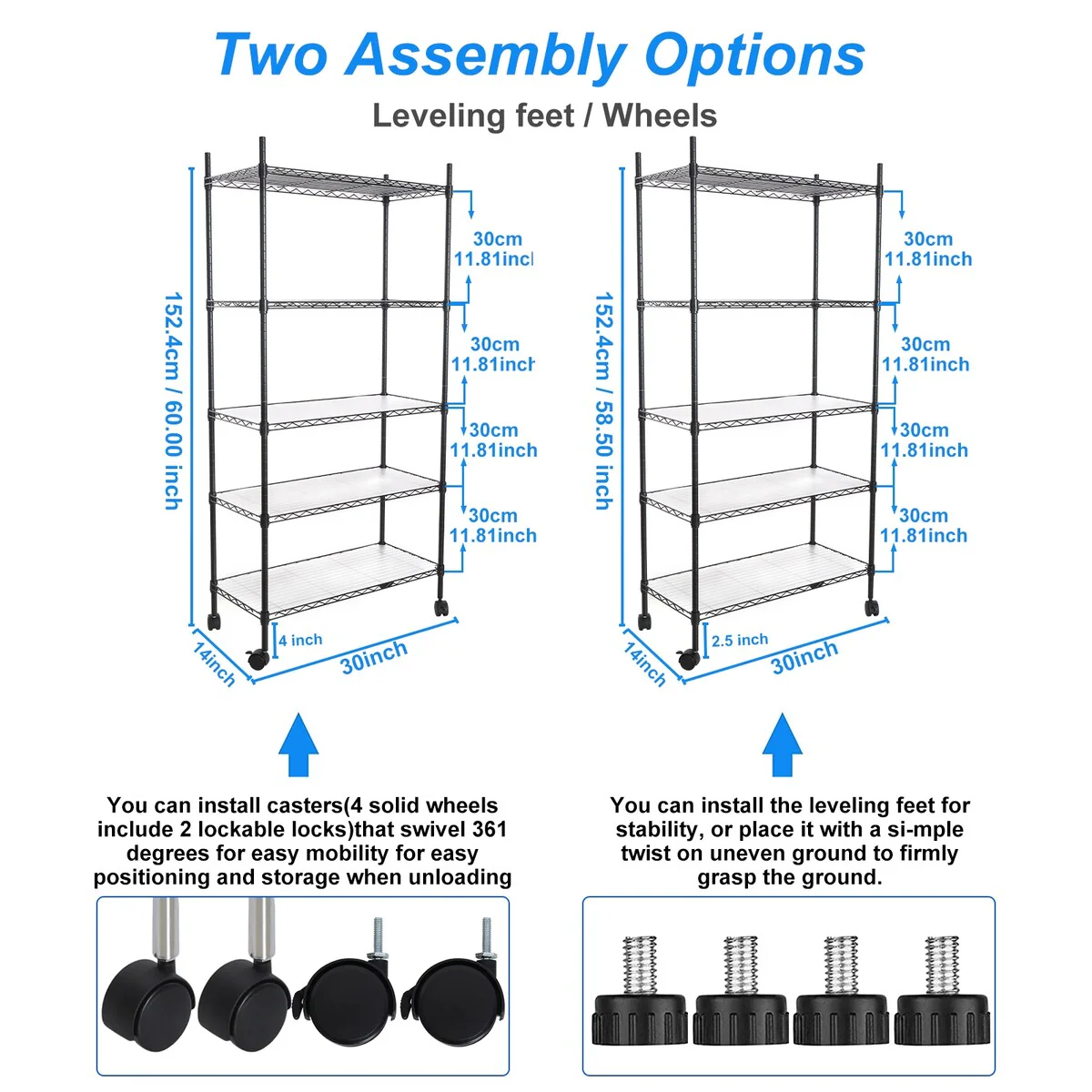 5 Tier Wire Shelving Unit, Heavy Duty Metal Large Storage Shelves Height Adjustable for Garage Kitchen Office