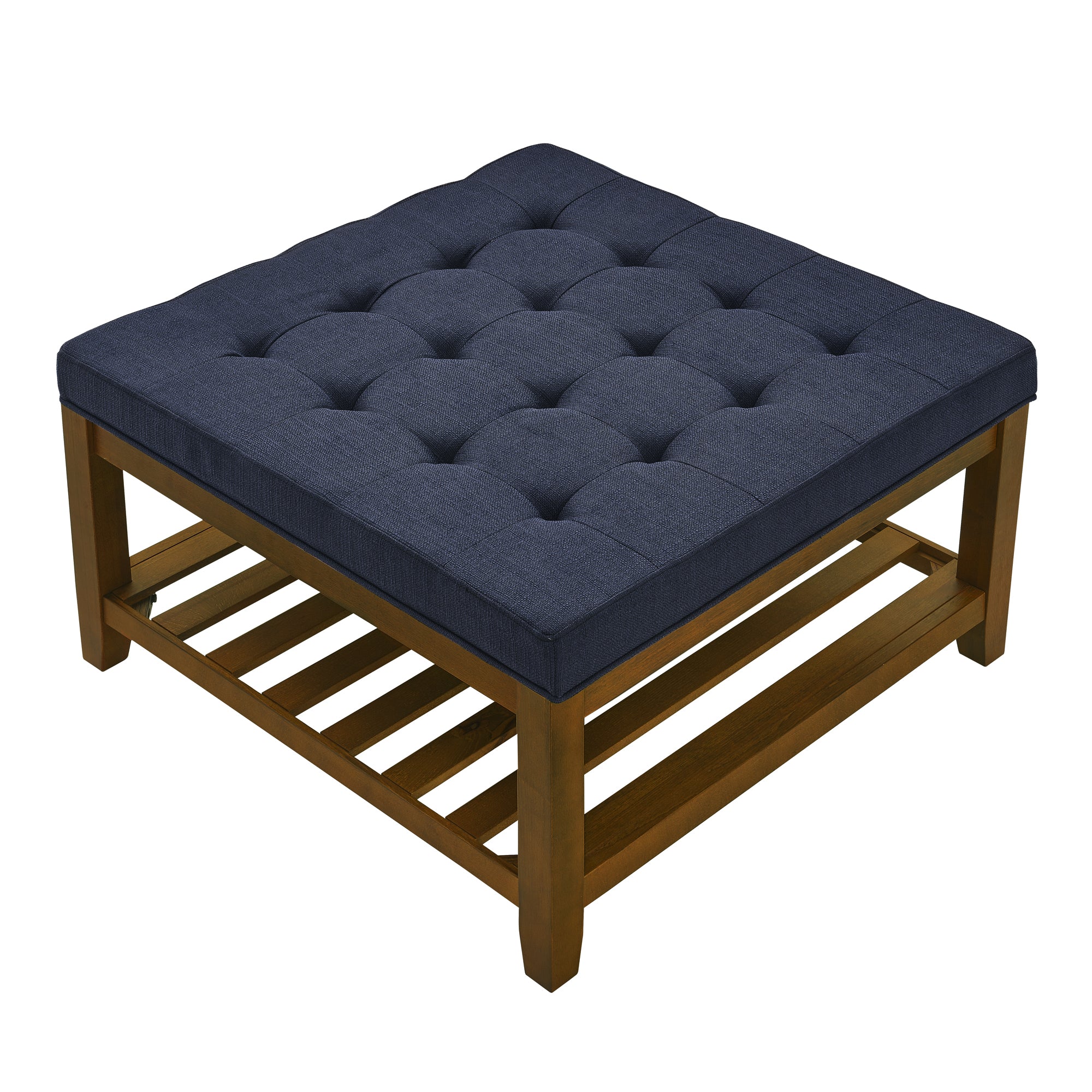 Upholstered Square Coffee Table with Shelf and Tufted Top