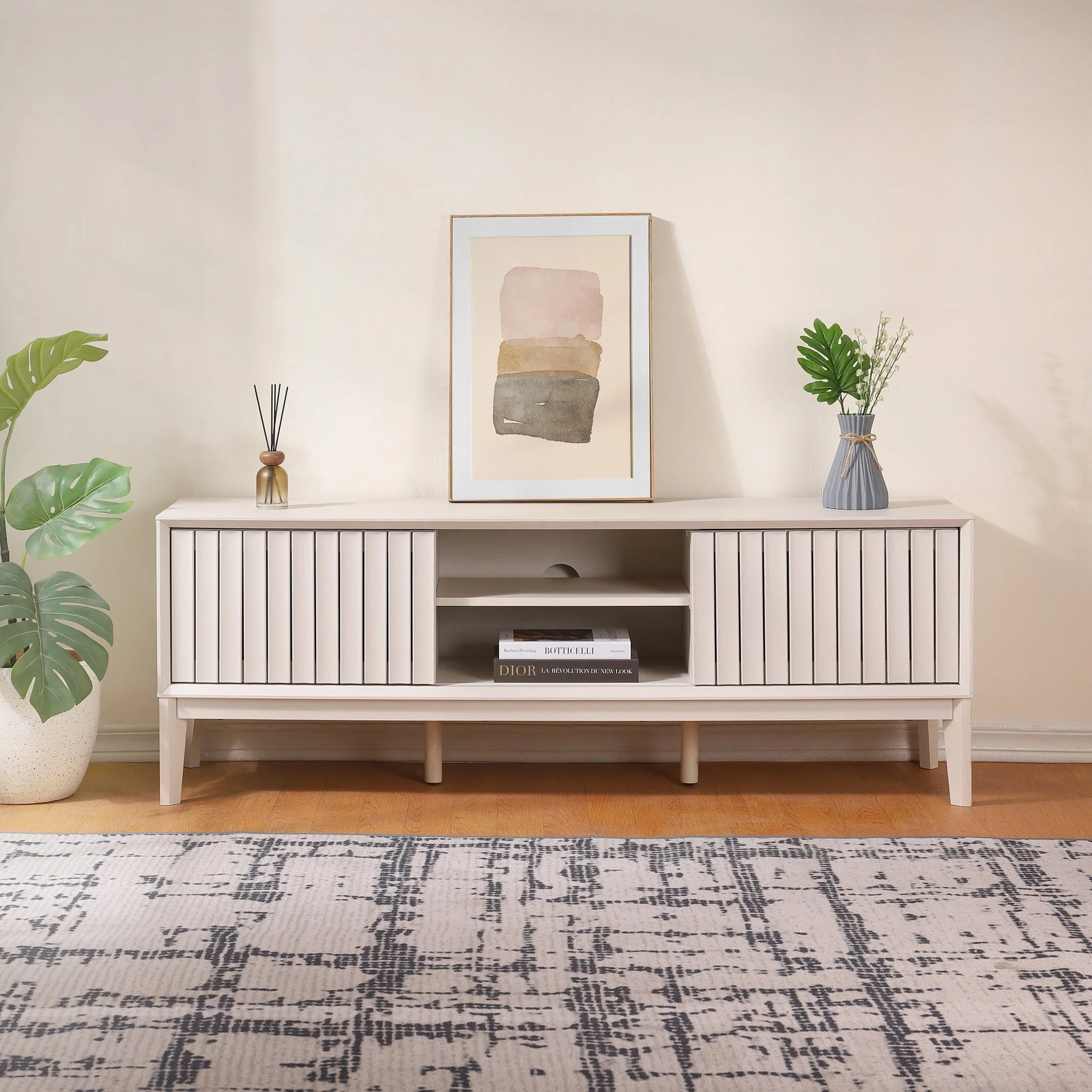 Gennaro Farmhouse 3-Storage Sliding Door TV Stand Fits TVs up to 65 in. with Cable Management