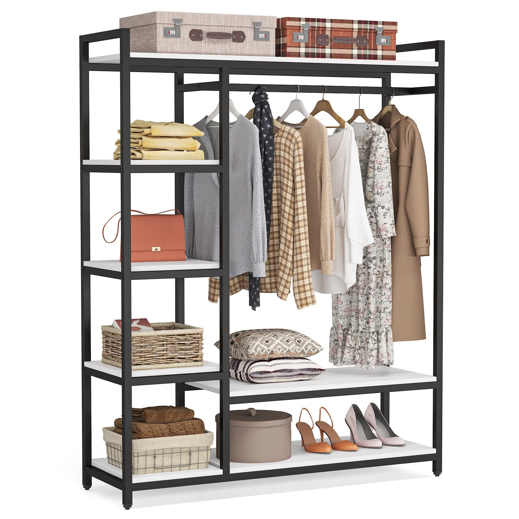 79 inche tall Freestanding Clothes Closet, Garment Rack with Shelves and Hanging rod clothing closet