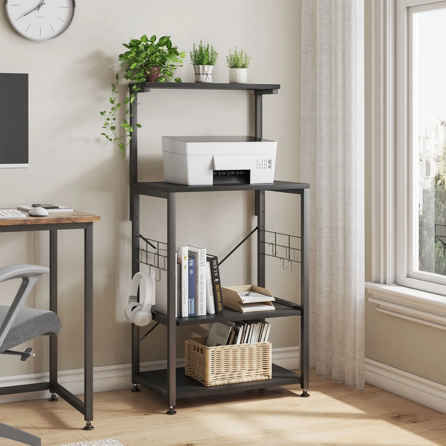 Kitchen Bakers Rack with Storage Shelves &USB Outlets, Microwave Oven Stand Kitchen Shelf Organizer