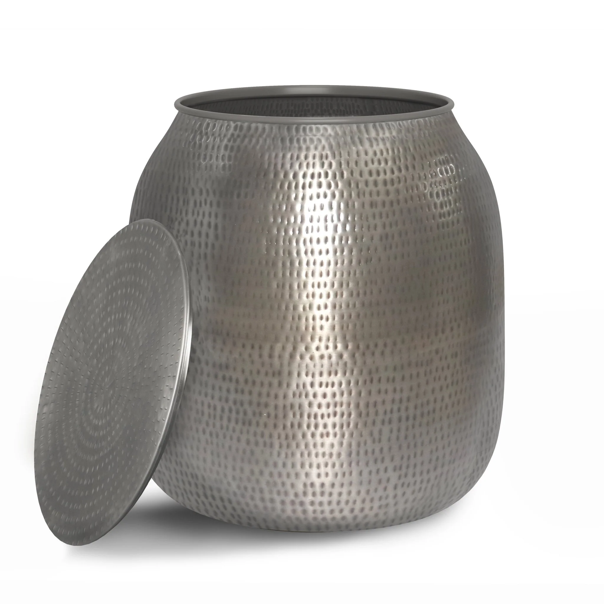 Destiny Drum-Shaped Hammered Accent Table with Removable Top